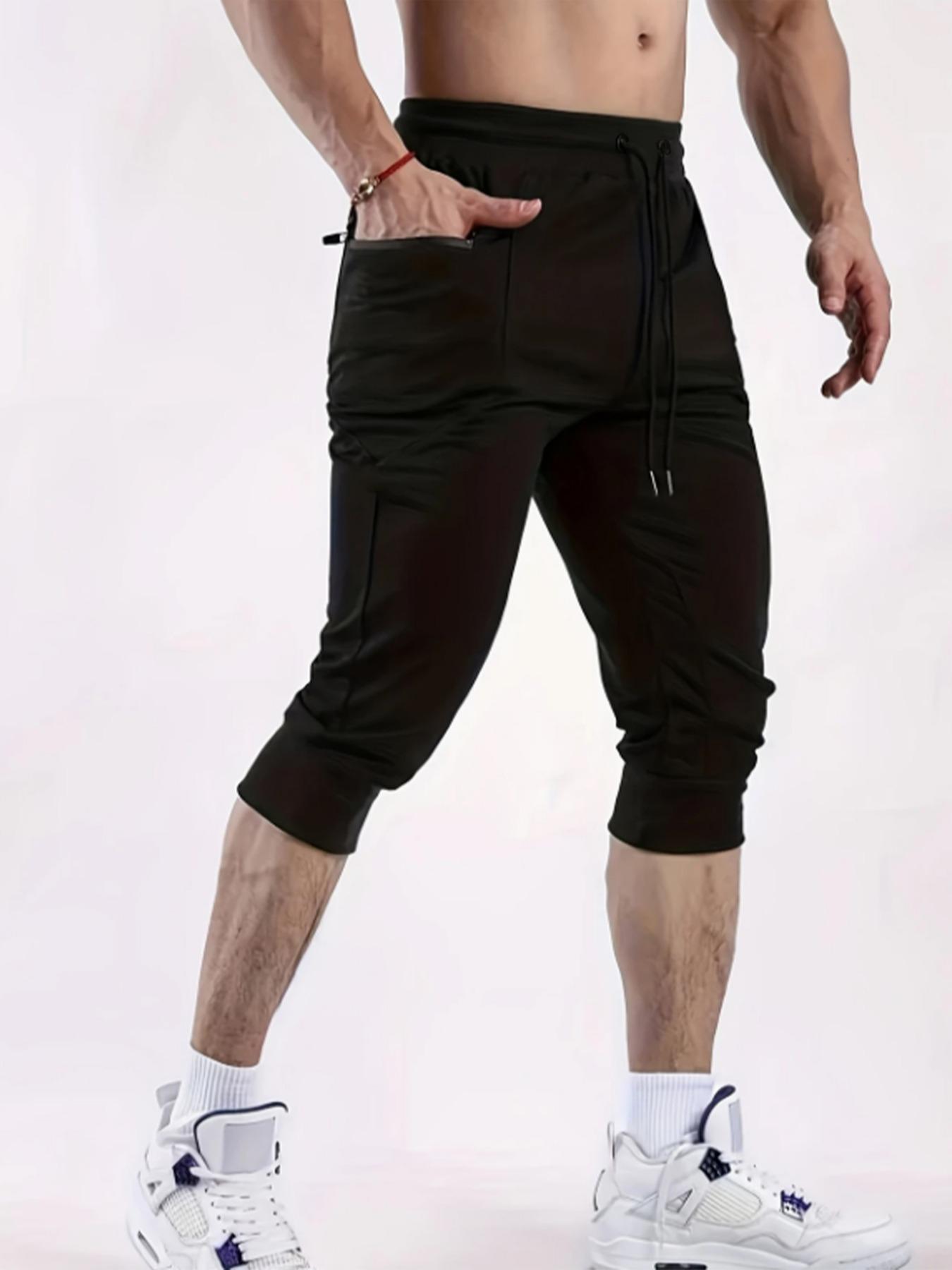 Men's Solid Color Capri Jogger Pants, Casual Comfy Breathable Pants for Gym Workout Running, Men's Bottoms for Daily Wear, Casual Comfy Joggers, Jogger Sweatpants