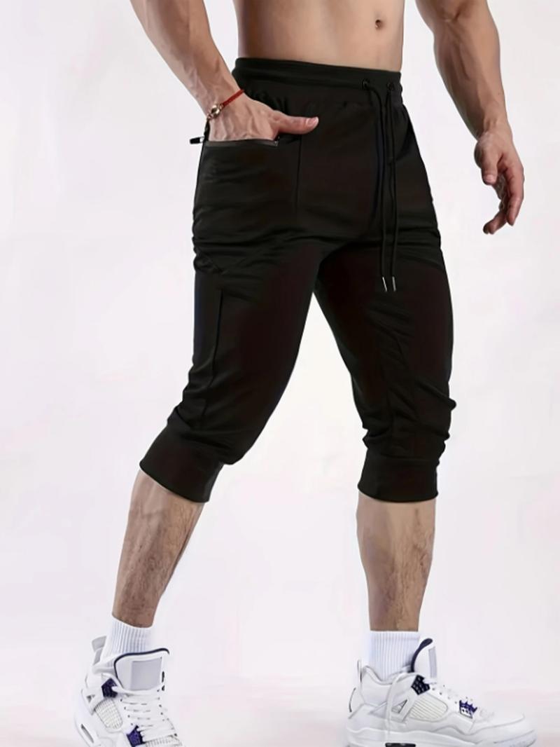 Men's Solid Color Capri Jogger Pants, Casual Comfy Breathable Pants for Gym Workout Running, Men's Bottoms for Daily Wear, Casual Comfy Joggers, Jogger Sweatpants