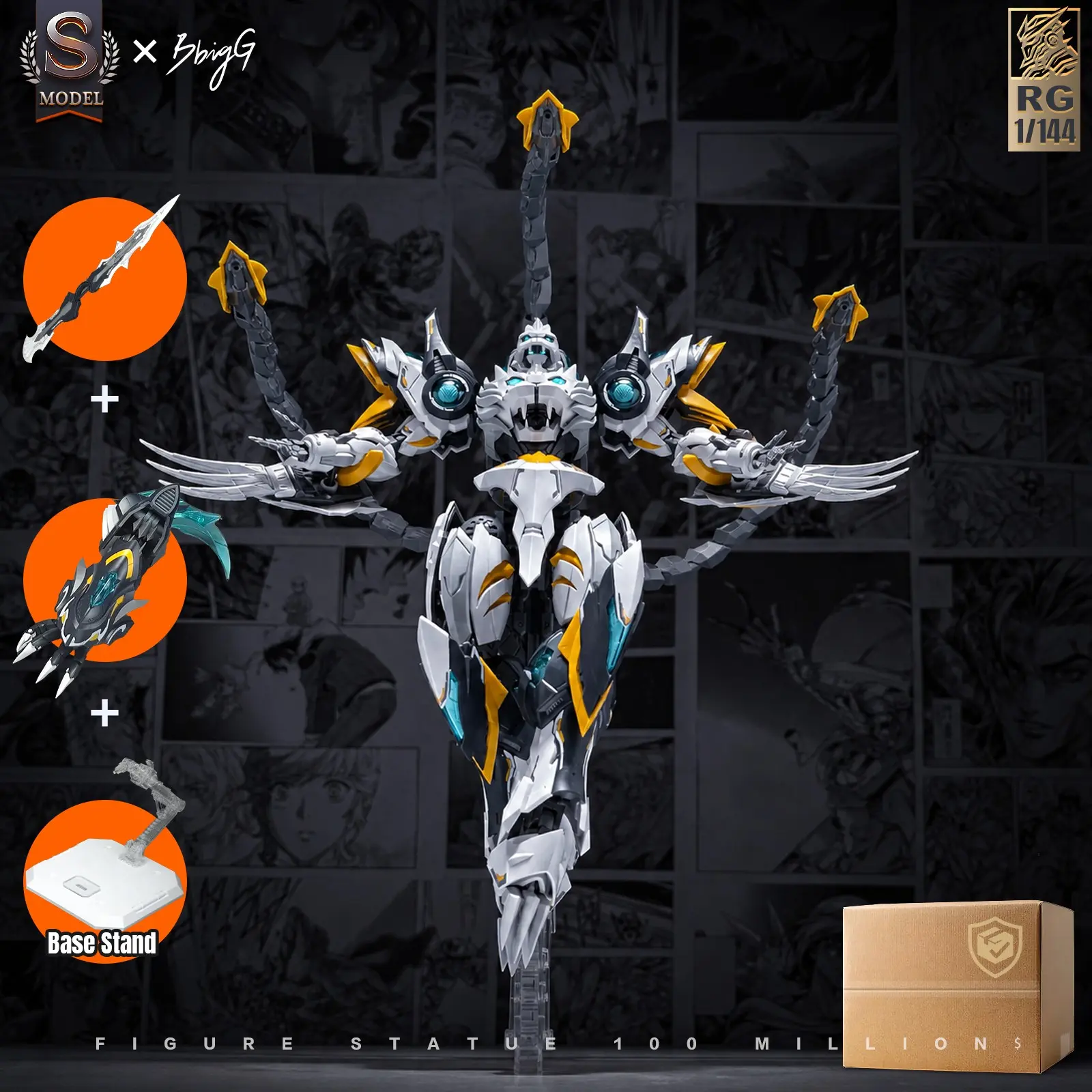 Snaa High-End 1/144 Scale Knight Mech Model Kit, Ultra-Movable Robot Figure, 17cm Platinum Color, Sci-Fi Collectible, Player Gift
