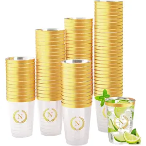 100 Pieces 12 oz Clear Gold Foil Letter N Monogrammed Disposable Plastic Cups Initial Party Cups for Wedding Birthday Baby Shower Personalized Party Drinkware
