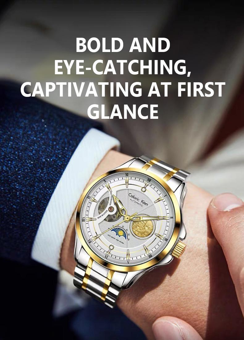 Caloric Kien Explorer Series Men's Automatic Skeleton Mechanical Watch Swiss Movement 42mm Dial Sapphire Crystal Stainless Steel Bracelet Waterproof Shockproof Luminous Luxury for Business Social Events Round Design