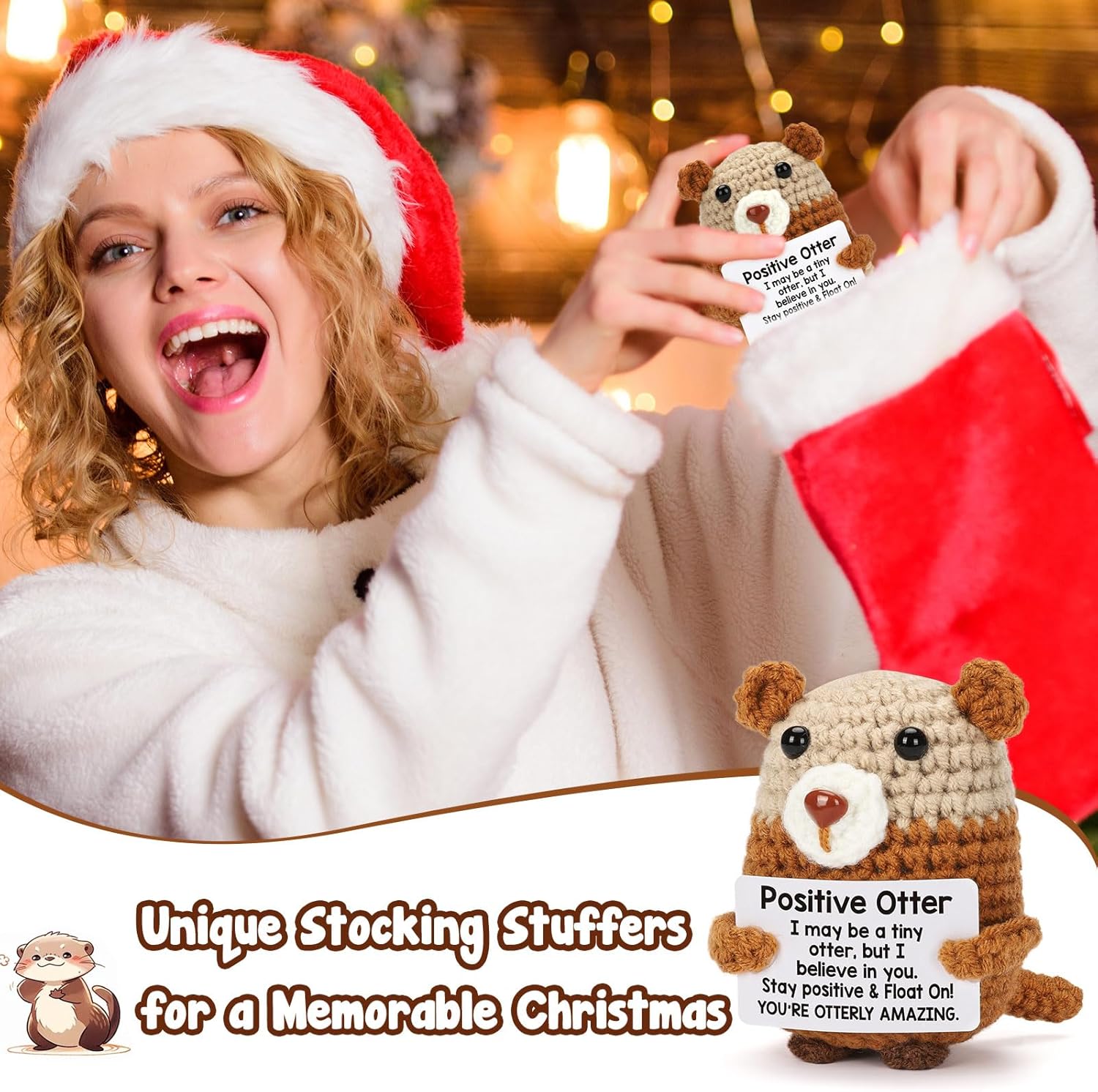 Crochet Otter Positive Emotional Support Gifts - Inspirational Motivational Handmade Stuffed Decor, Funny Pickle Potato Style Companion, Perfect Galentines Valentines Day Easter Birthday Presents for Women Men Teens Son Daughter Friends to Encourage