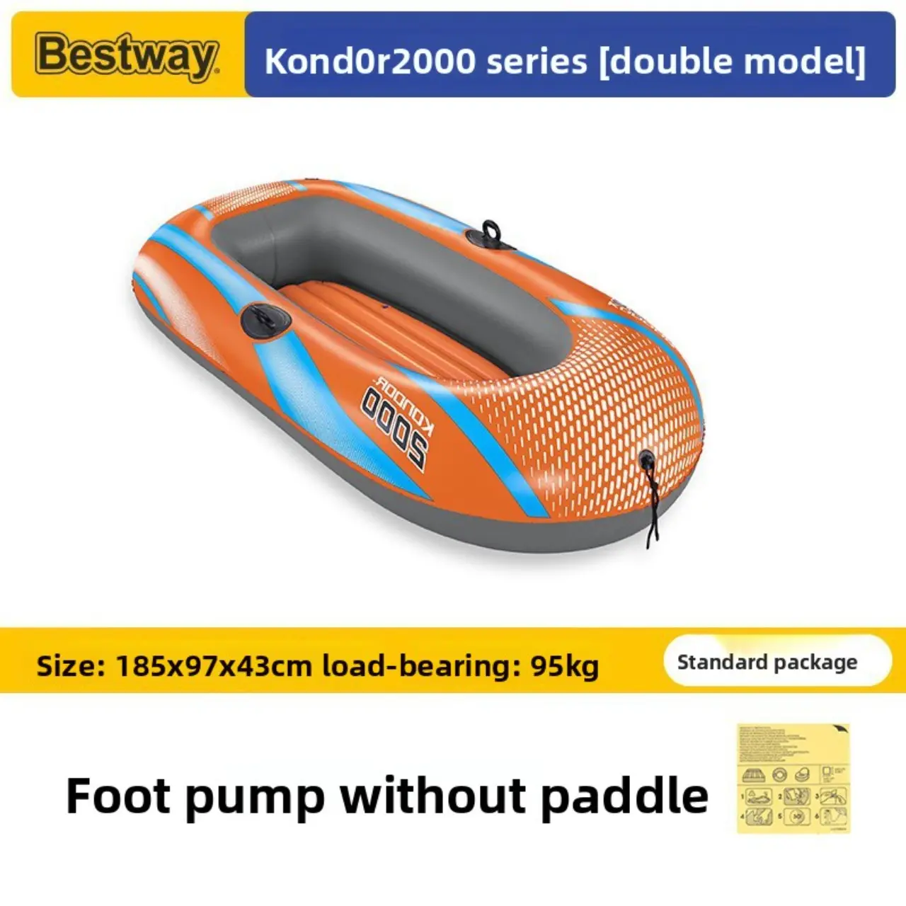 Double Person Inflatable Boat, Multi-Person Fishing Raft, Air Mattress Kayak, Rubber Dinghy, Paddle Board, 1.85m with Pump and Oars, Inflatable Pool Raft