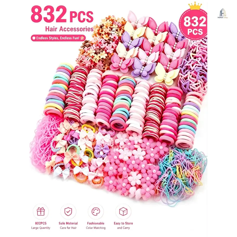 832 Pieces Pink Girls Hair Accessory Set No Storage Box Bow Elastic Hair Ties Duckbill Side Claw Clips Gentle Hair Safe Hair Bands Stable Clamping Lightweight All Match Daily Styling School Party Holiday Gift Hairstyle Arrangement Supplies