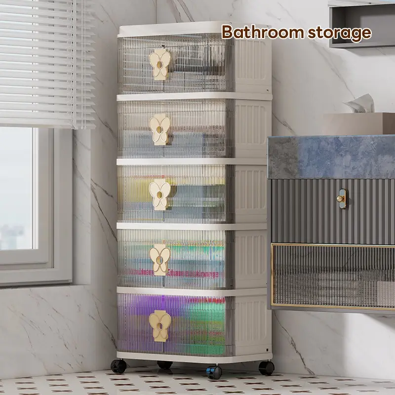50cm*32cm Plastic Storage Cabinet, 2-5 Layers, Household Essentials Organizer, Bowl Shelf, Bookcase, Dorm Clothes Organizer, Wheeled, Durable