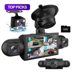 dash cam with front & rear & inside left & right 360 view, loop recording dash camera for cars with 32gb micro sd card, hd night-vision auto dvr, car essentials, dashcam for cars, safe driving camera, automotive dvr camera, touchscreen dash cam