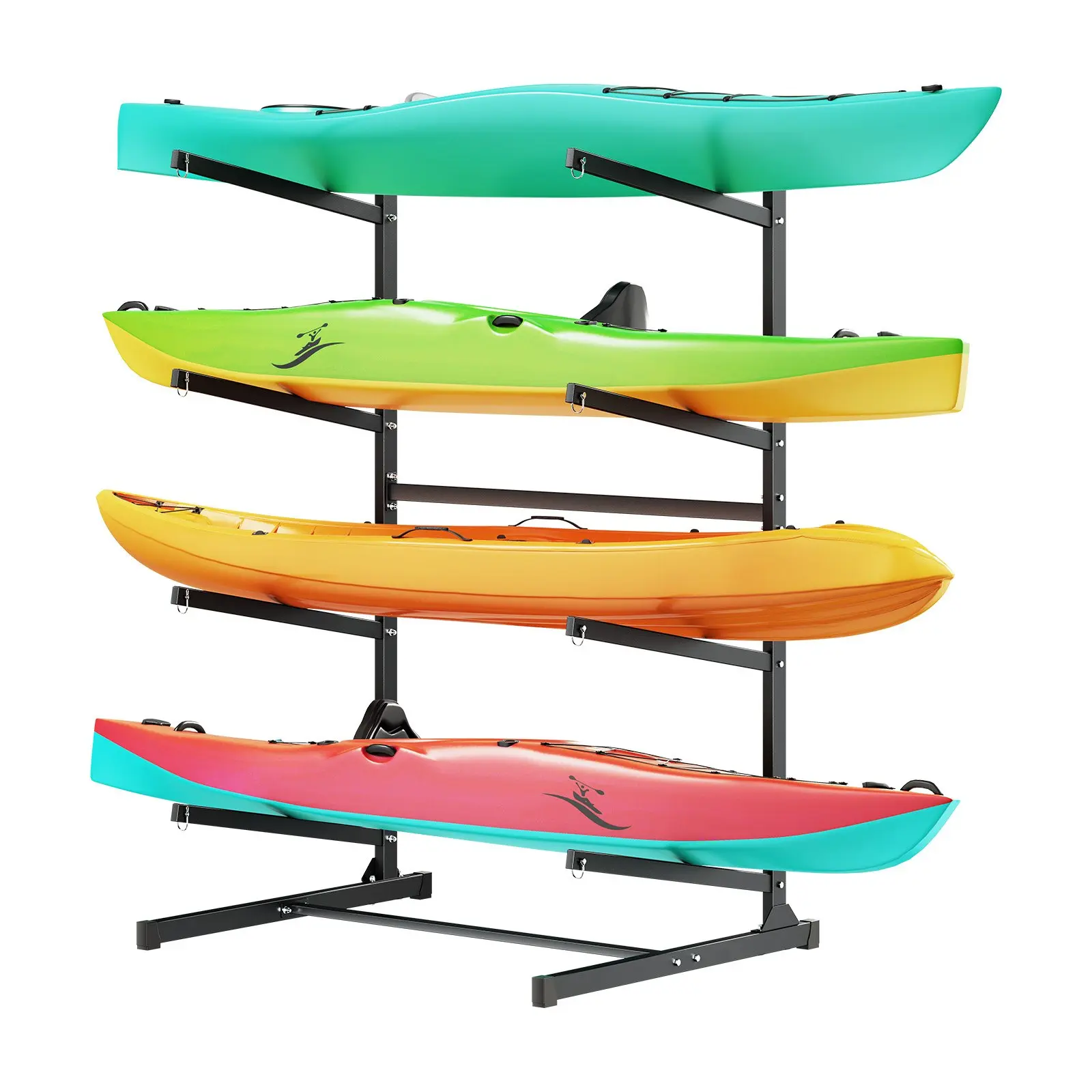 【DealsForYouDays】VEVOR Vertical Carbon Steel Kayak Storage Rack - Holds 4 Kayaks, 220 lbs Capacity, Heavy-Duty Freestanding Stand with Anti-Tip Base, Fits Various Watercraft for Garage/Dock Indoor Outdoor Use