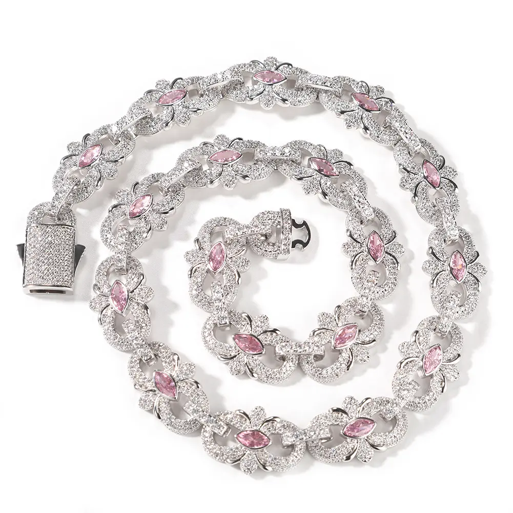 Loveden Hip-hop Style Horseshoe Flower Zircon Tennis Necklace, Vintage Floral Inlaid CZ Choker, Unisex Trendy Streetwear Accessory, 3 Colors, Various Lengths Available, TS0028
