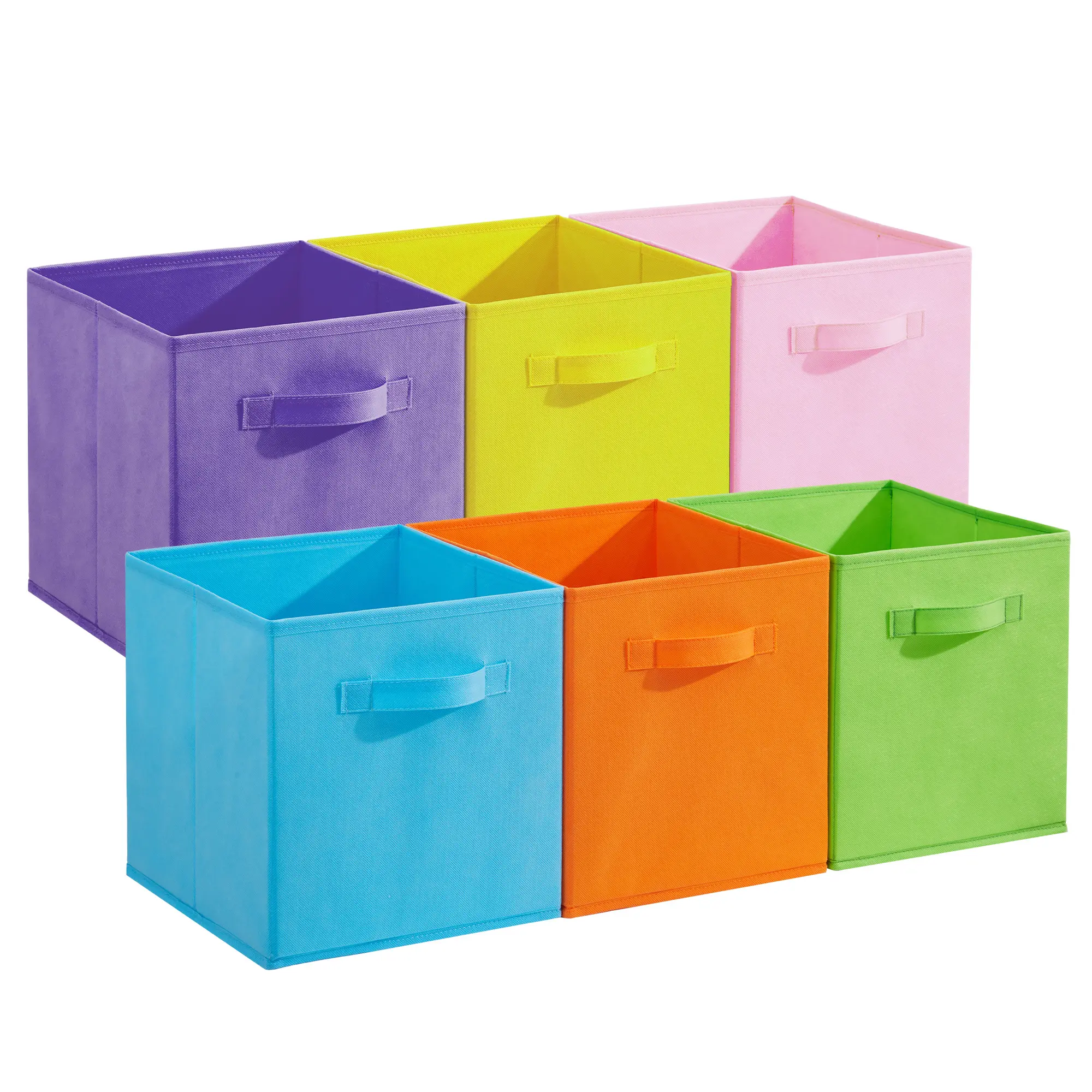 12-Pack Collapsible Fabric Storage Cubes, 11in Open-Top Non-Woven Closet Shelf Storage Bins with Handles for Kids Toys, Nursery & Home, Macaron 6 Colors