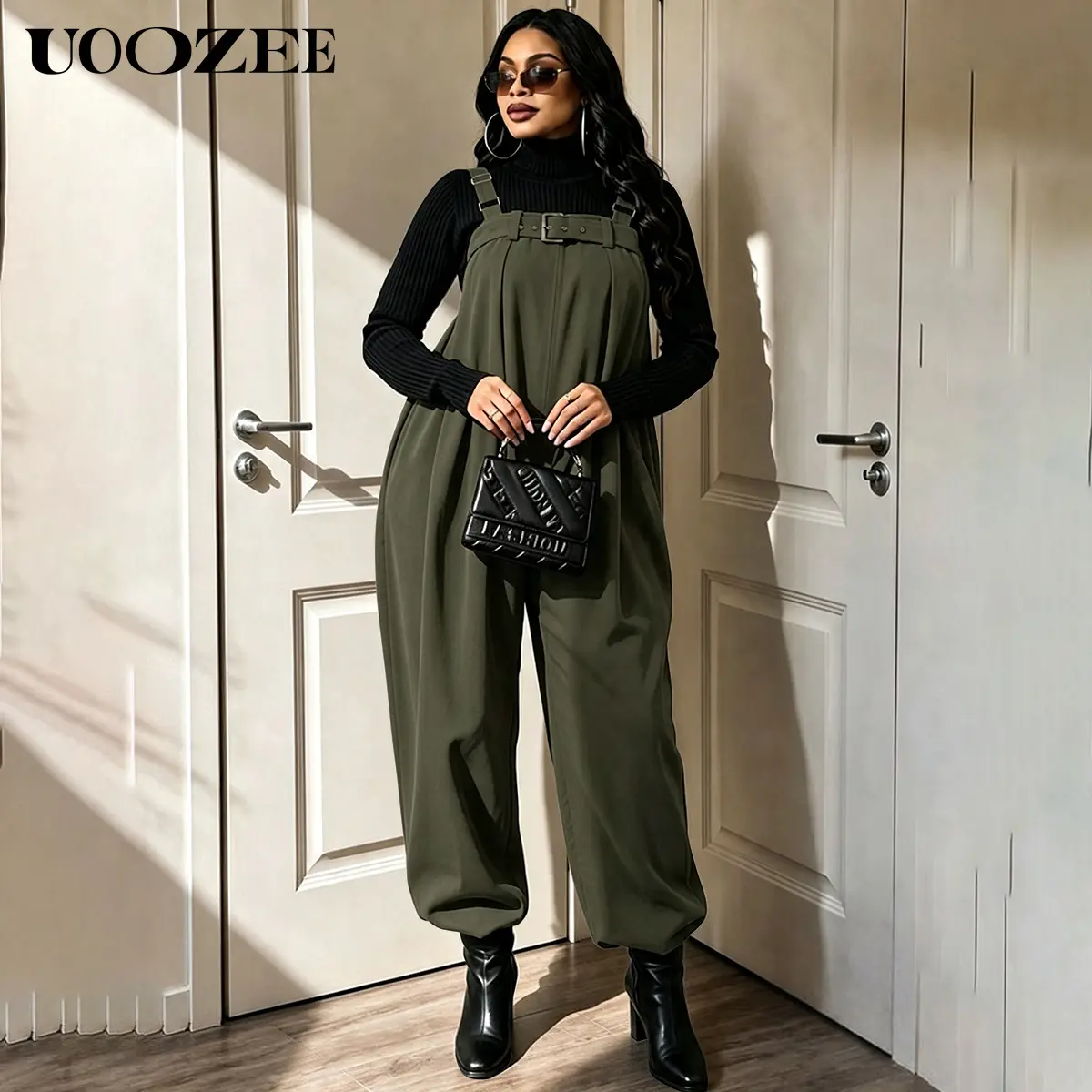 UOOZEE 2026 Fall Winter Women Loose Fit 100% Cotton Overalls Jumpsuit(Only), Adjustable Straps Back Center Zipper Jogger Cuffs, Functional Pockets Loose Baggy Streetwear Jumpsuit Only, Casual Fall Winter Outfit