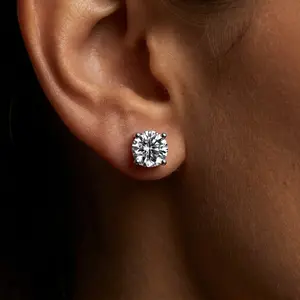 Classic 4-Prong S925 Sterling Silver Round Cut VVS Moissanite Stud Earrings for Women,Couple gifts, holiday gifts