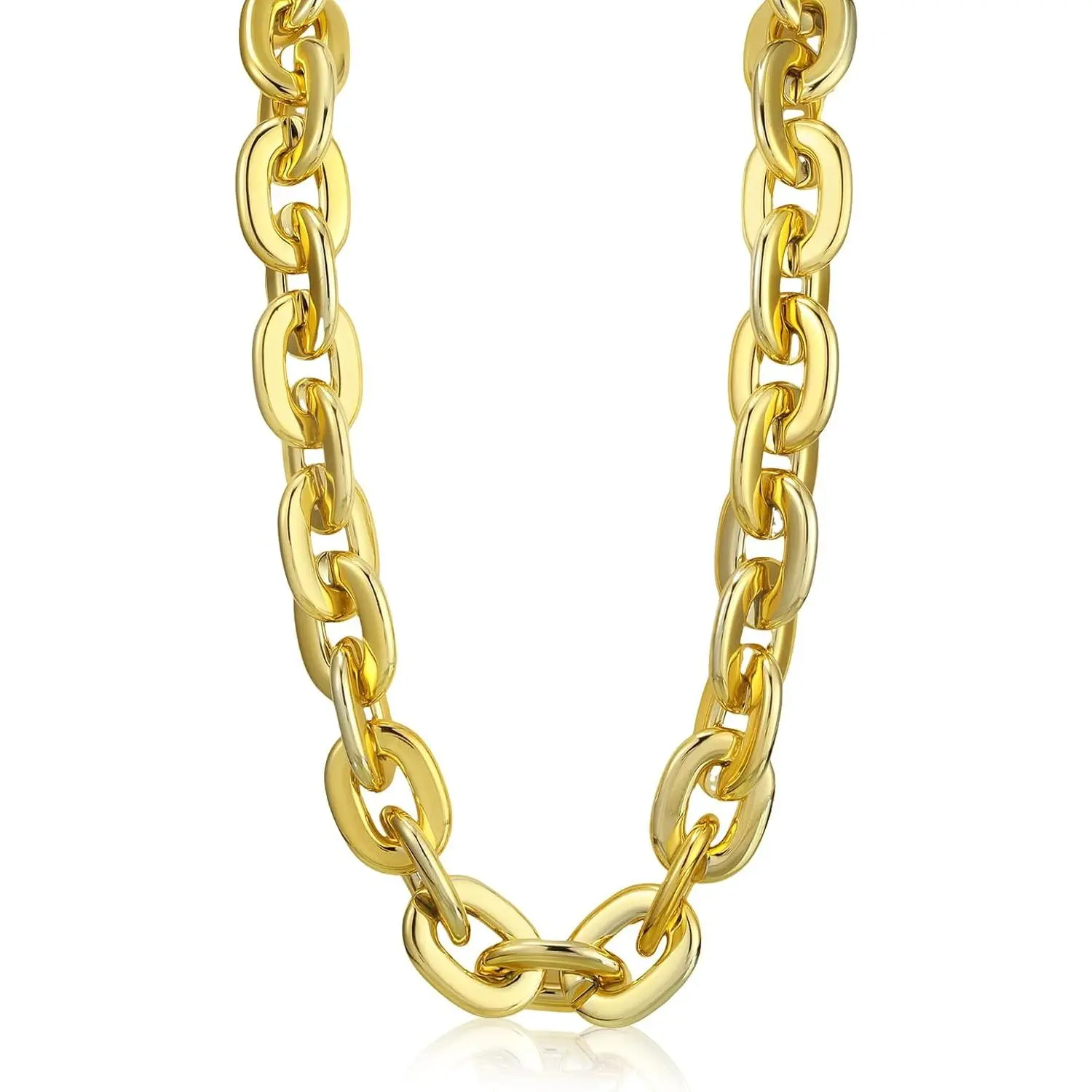 Hip Hop Chain Necklace, Giant Chunky Plastic Turnover Chain, Fake Gold Rapper Costume Jewelry for Halloween, Costume For Halloween
