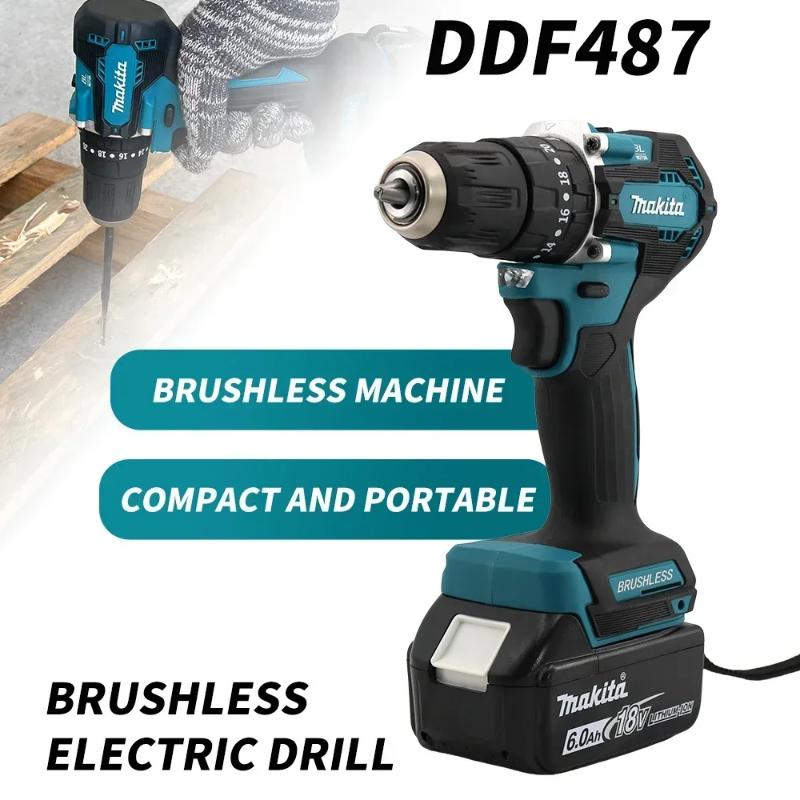 Makita DDF487 1600rpm Electric Drill 18V Battery Multifunction Brushless Variable Speed Screwdriver Strong Power Motor Tools