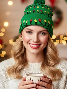 Christmas Hat LED Light Cap Glow Hat, Unisex Winter Pom Pom Beanie, Holiday Party Gift, Multi-Color, Perfect for Christmas Parties & Outdoor Activities