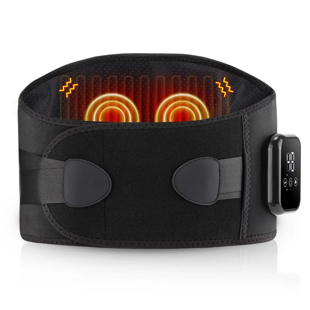 Heated Massage Belt, Vibrating Waist Brace with 3 Heat & 3 Massage Modes, Cordless Back Support Wrap for Lower Back, Rechargeable Heating Pad with Dual Motors, 2000mAh Battery