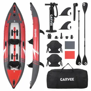 2-Person Inflatable Kayak, Fishing Kayak for Adults, 12.5 FT / 450 LBS Portable Touring Kayak with Padded Seat, 3 Fins, Hand Pump, Carry Bag, Repair Kit