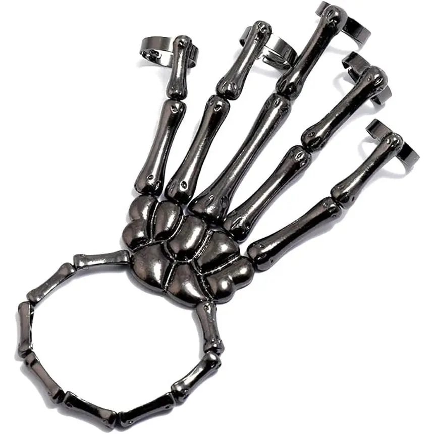 Exaggerate Style Skull Finger Hand  Bracelet Punk  Halloween Metal Skeleton Bangle  Halloween Goth  Claw  Ornaments for Women