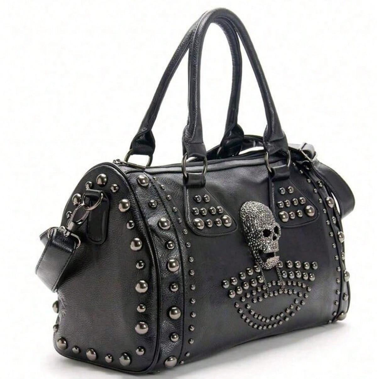 New Design Metal Rivet Skull Head Punk Rock Crossbody Bag, Boston Bag, Studded Women Large Capacity Handbag, Halloween Bag,  Shoulder Messenger Bag Retro Fashionable Rivet Skull Tote Bag  Perfect for Fancy Party Daily Outgoing