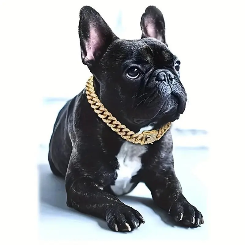 Durable Dog Chain Collar with Buckle, Cuban Link Style, Suitable for Small, Medium, and Large Dogs, Strong and Long-Lasting