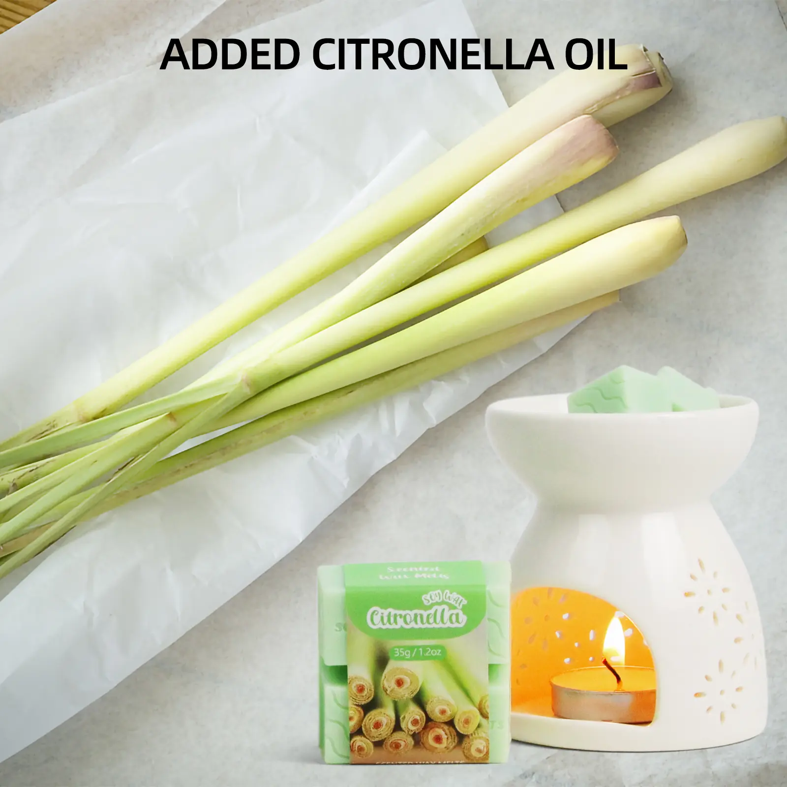 Scented Wax Melts, Soywax Cubes for Candle Warmer Burner, Made with Citronella Oil, Lemongrass Scent Wax Tarts for Indoor Outdoor Use, Vegan Gift Set for Valentine's Day, Christmas, Birthday, 4 Packs