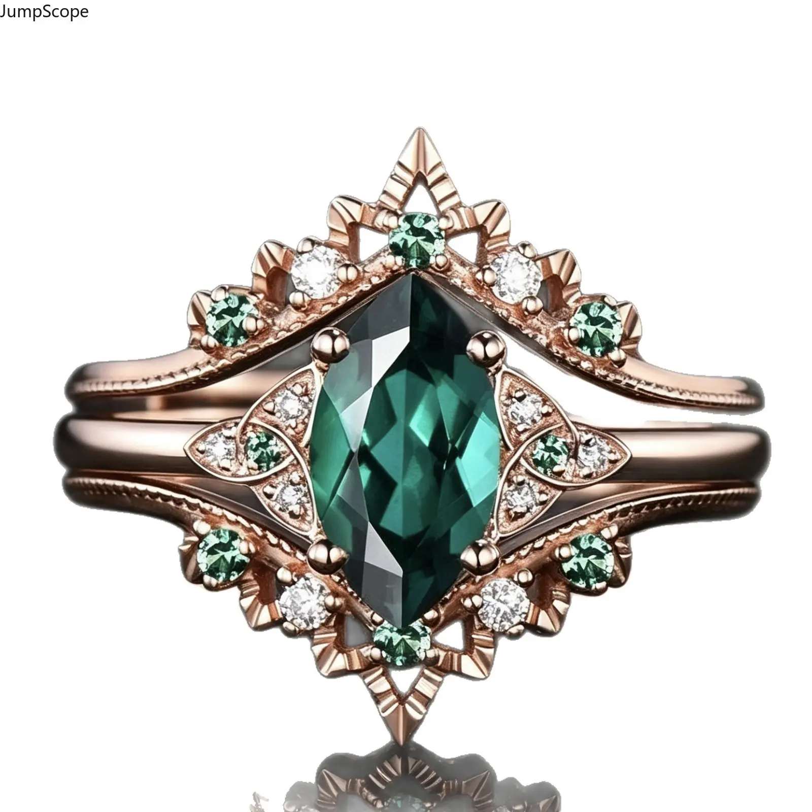 2026 New Rose Gold 3Pcs Marquise Emerald CZ Ring Set For Women, Vintage Star Milgrain Stackable Band European Engagement Wedding Valentine Gift For Her