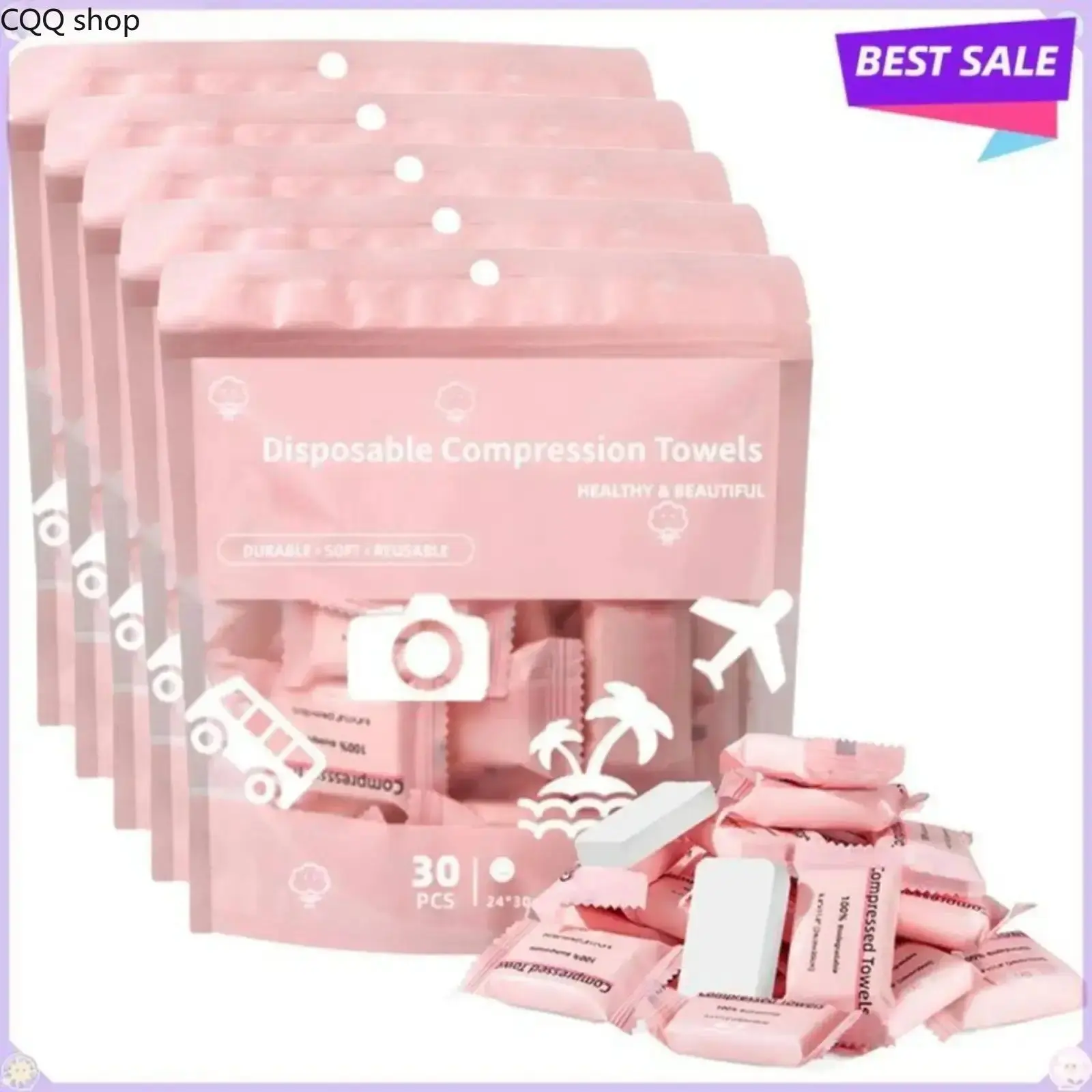 Disposable Compressed Towel Tablets, portable mini face towels measuring 9.4"x11.8". Soft, sturdy and lightweight, great for travel, camping, gym and daily use. Practical daily essentials for all users.