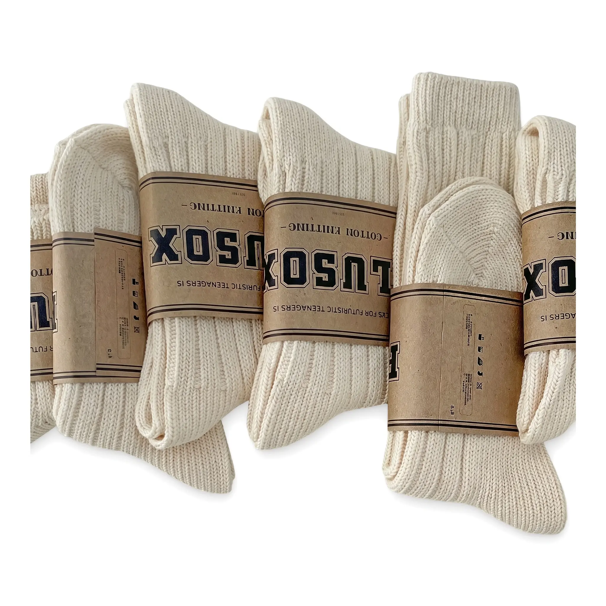 5Pack-Cozy Chunky Knitted Socks For Unisex Mid Calf Length Moisture Wicking Cotton Extra Thick Vintage Japanese Style Solid Color Printing Machine Seamed Toe All Season