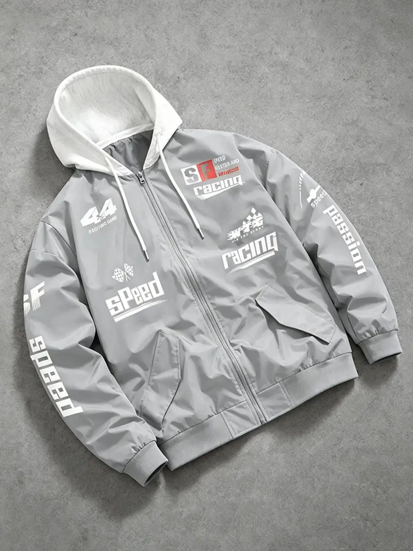 Men's High Street Trendy Racing Jacket, Hooded Long Sleeve Casual Jacket for All Seasons, Perfect for Shopping and Outdoor Activities