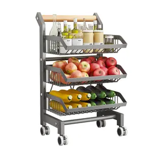 3 Tier Rolling Kitchen Trolley with Wood Handle Heavy Duty Metal Fruit and Vegetable Rack Slim Storage Organizer for Pantry Bathroom and Office