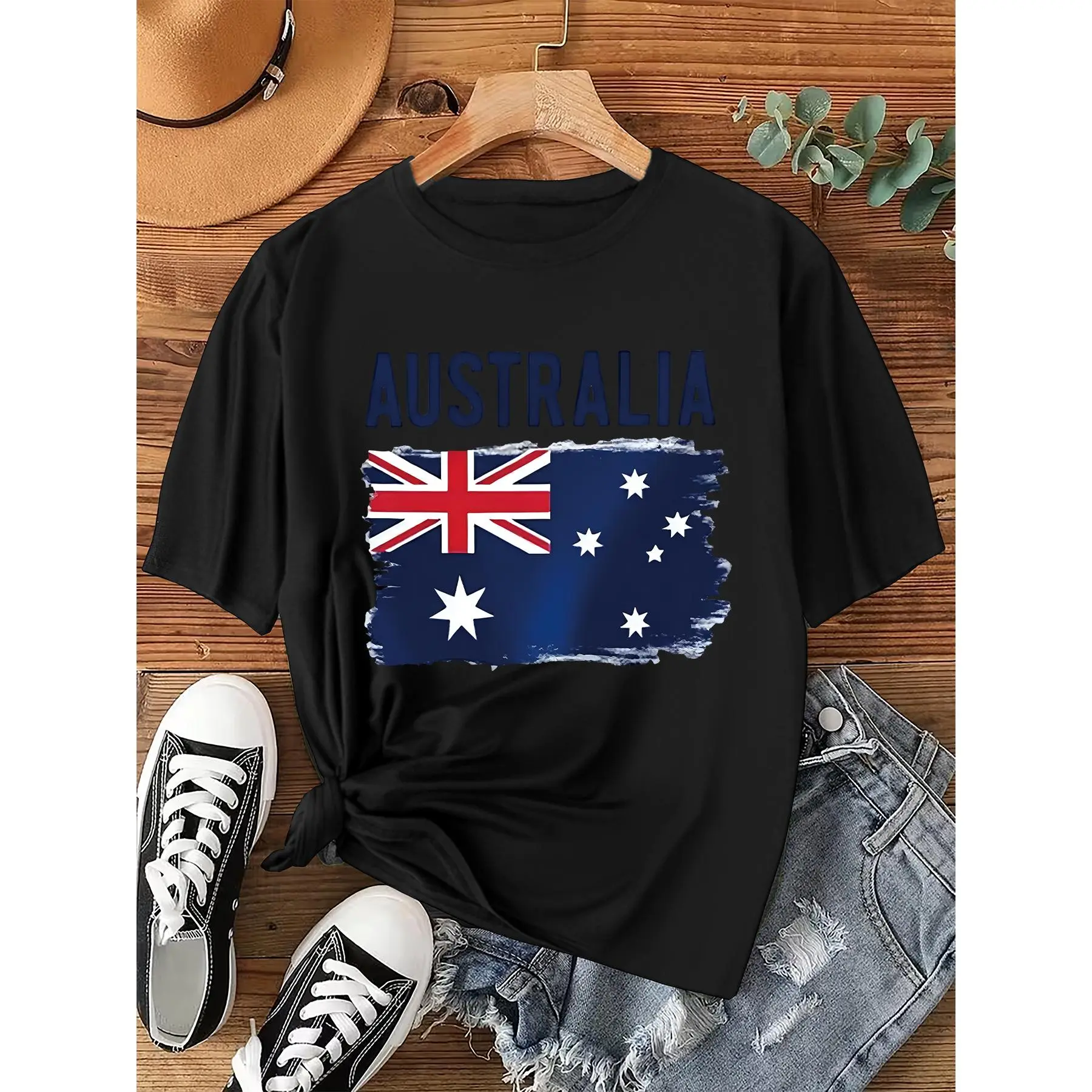 New Summer Short-Sleeve T-Shirt for Women Featuring The Australian Flag And The Word 'AUSTRALIA', a Stylish And Casual Printed Top