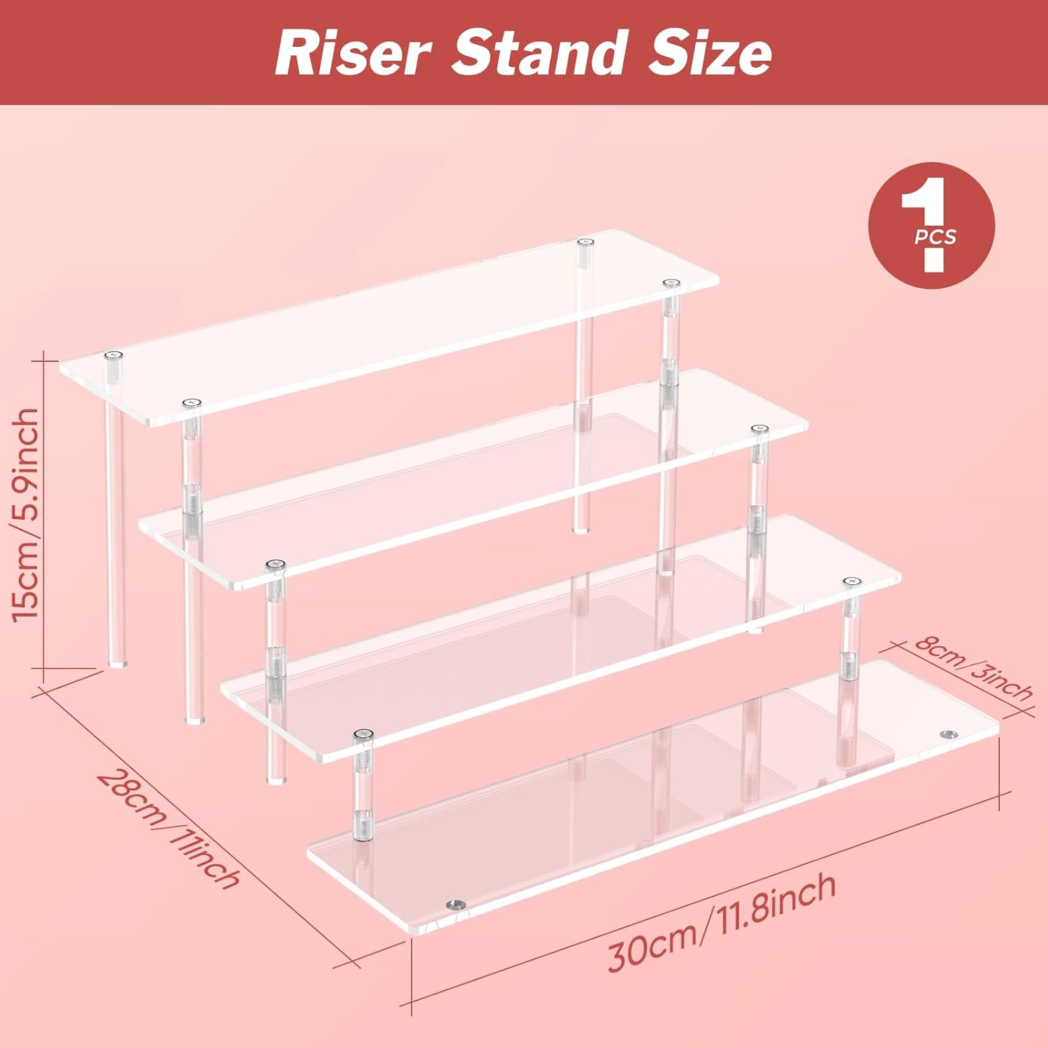 4 Tier  Display Risers, Clear Perfume Organizer Stand, Large Cupcake Stand Holder, Dessert Display for Party, Display Shelf for Figure and Collection, Riser Stand for Decoration and Organizer