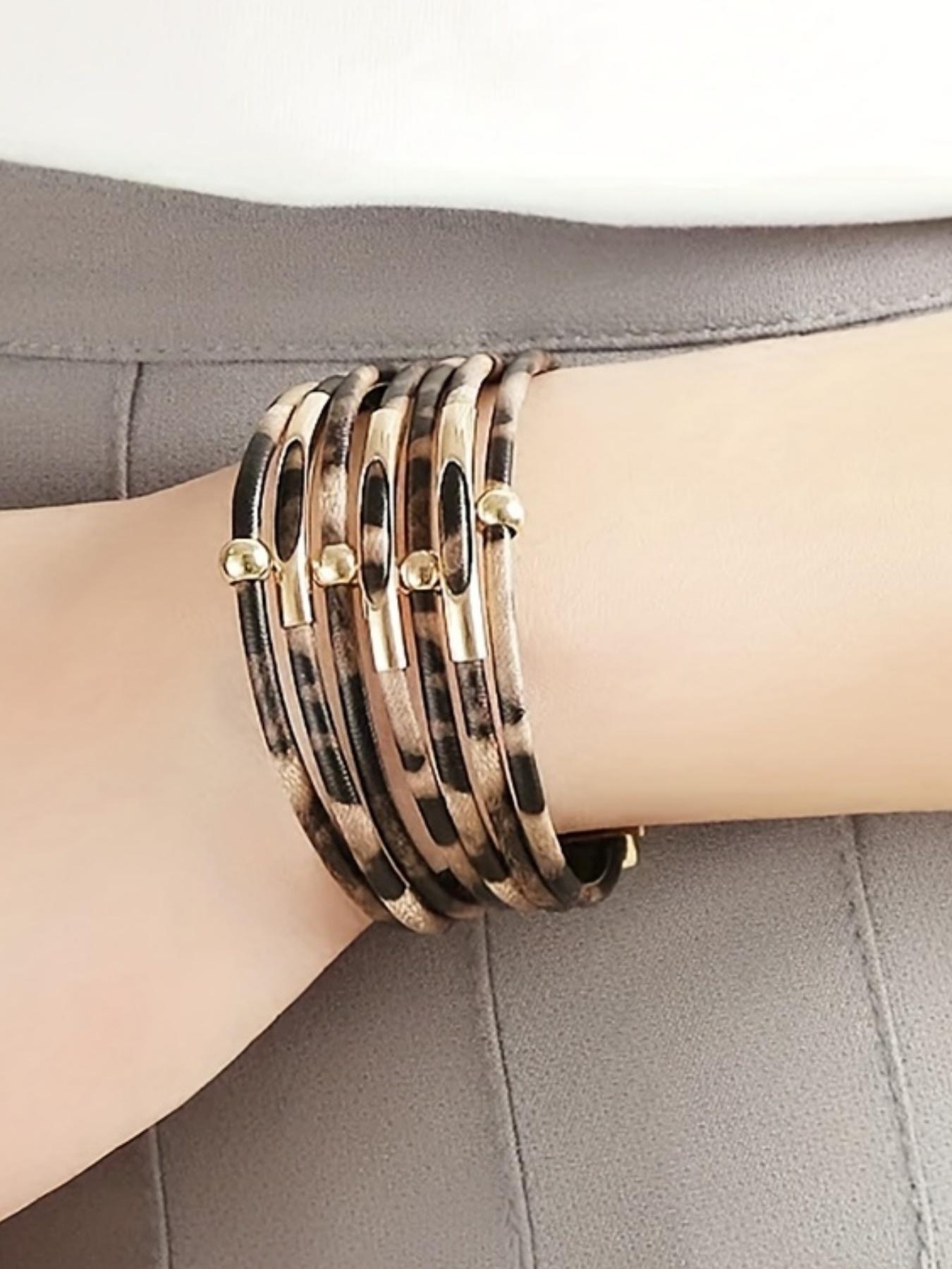 Leopard Pattern Multi-layer Bracelet, Fashionable Magnetic Closure Bracelet for Women & Girls, Trendy All-match & Exquisite Jewelry for Birthday Gift, Stackable Bracelets