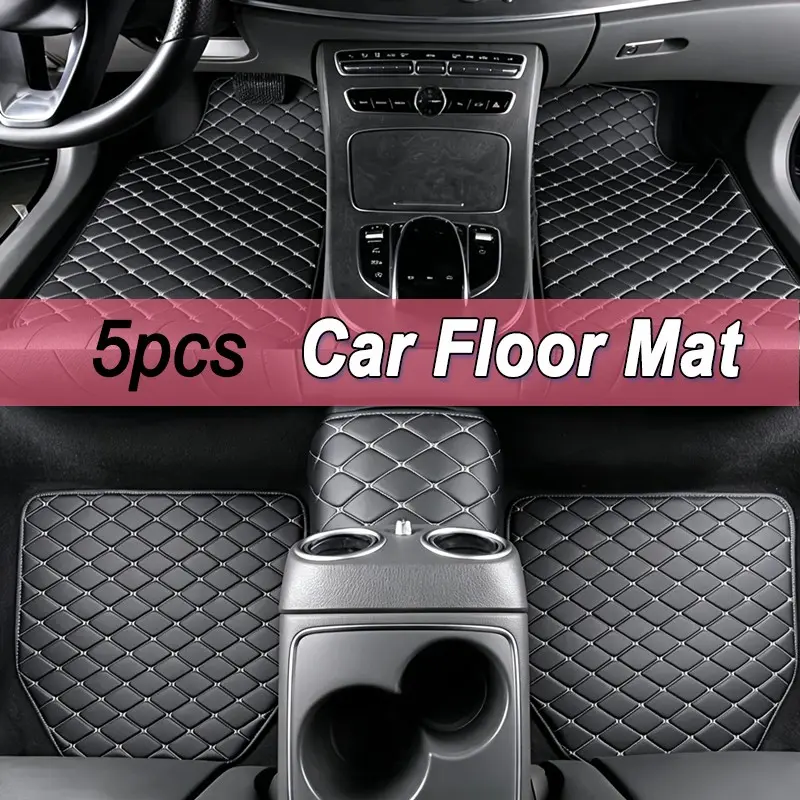5-Piece Universal Car Floor Mats, Automotive Floor Mats, Car Mat Set, Durable Leather Material, Easy Clean, Suitable for Sedan and Suv, Fashionable Interior Accessories