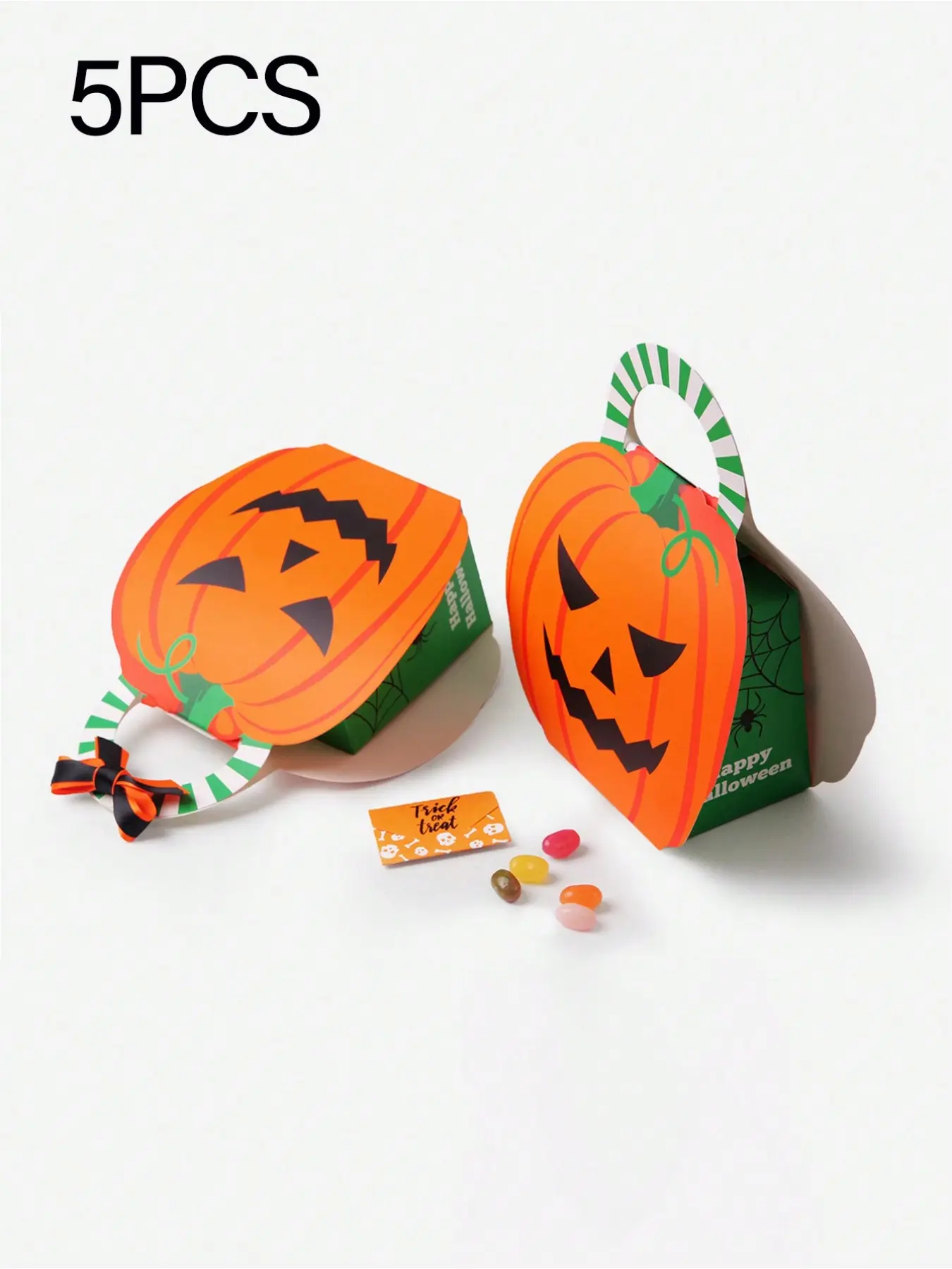 5 DIY Fun Foldable Halloween Pumpkin Candy Boxes, No Sugar, Trick or Treat, 3D Candy Box, Halloween Party, Reusable, Durable, Gift Idea