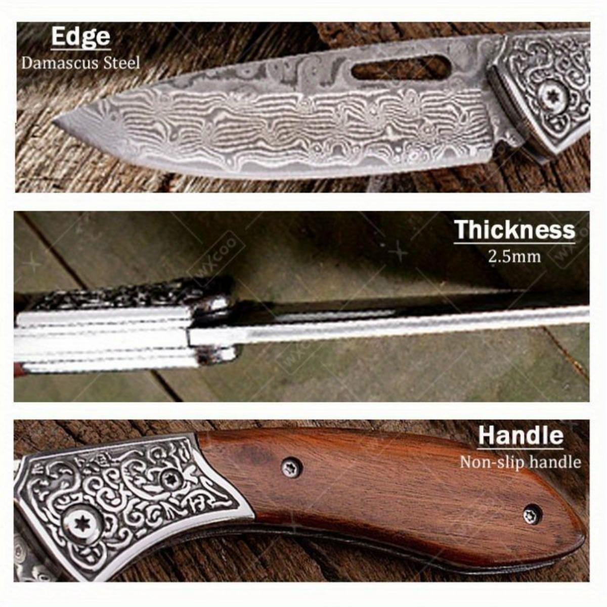 Folding Knife The Wood Handle Pure Manual Damascus Steel Blade Outdoor Camping Pocket Knife