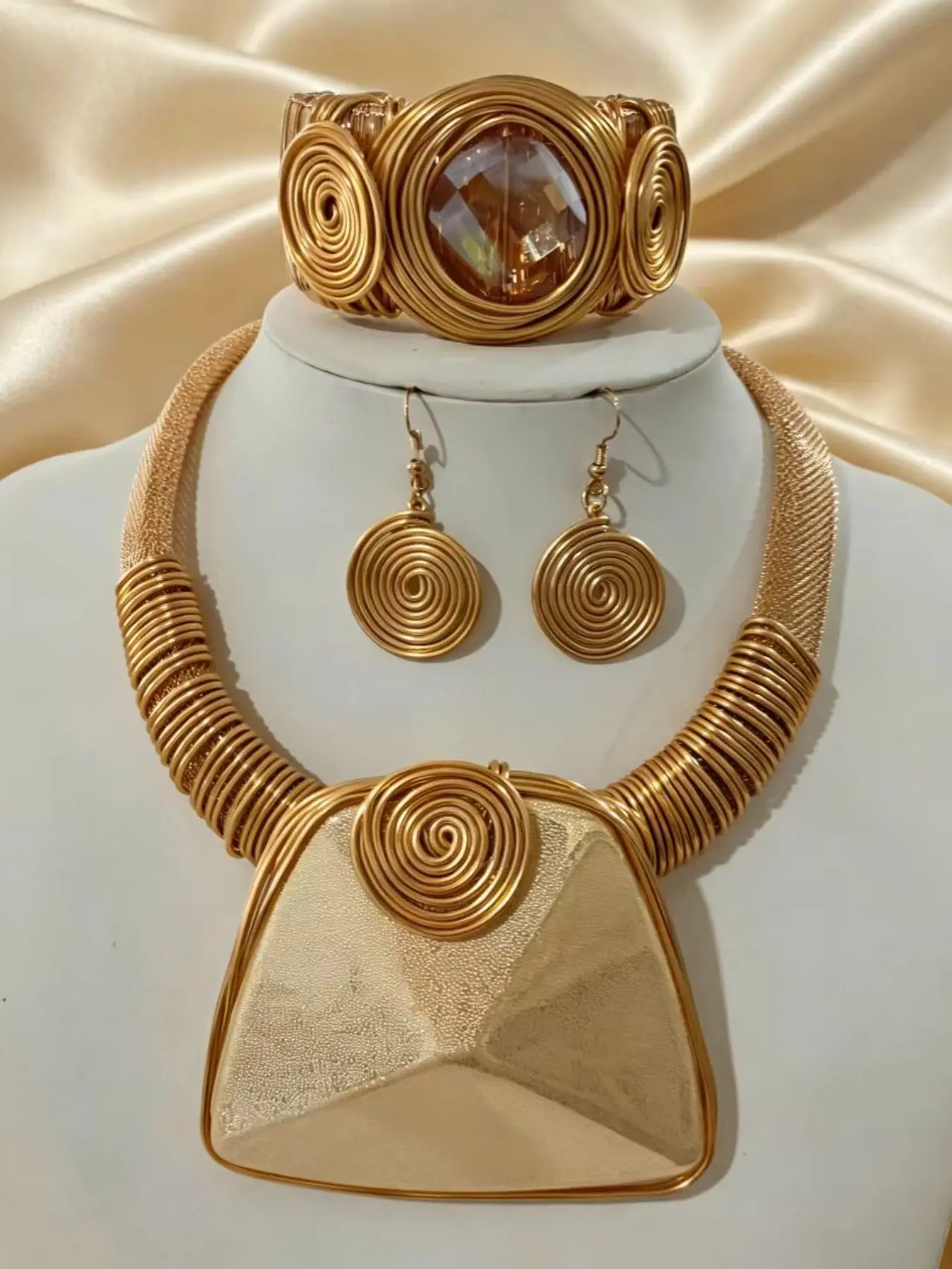 Handmade Spiral Winding Necklace Multi-purpose Earrings Open Bracelet Jewelry Set