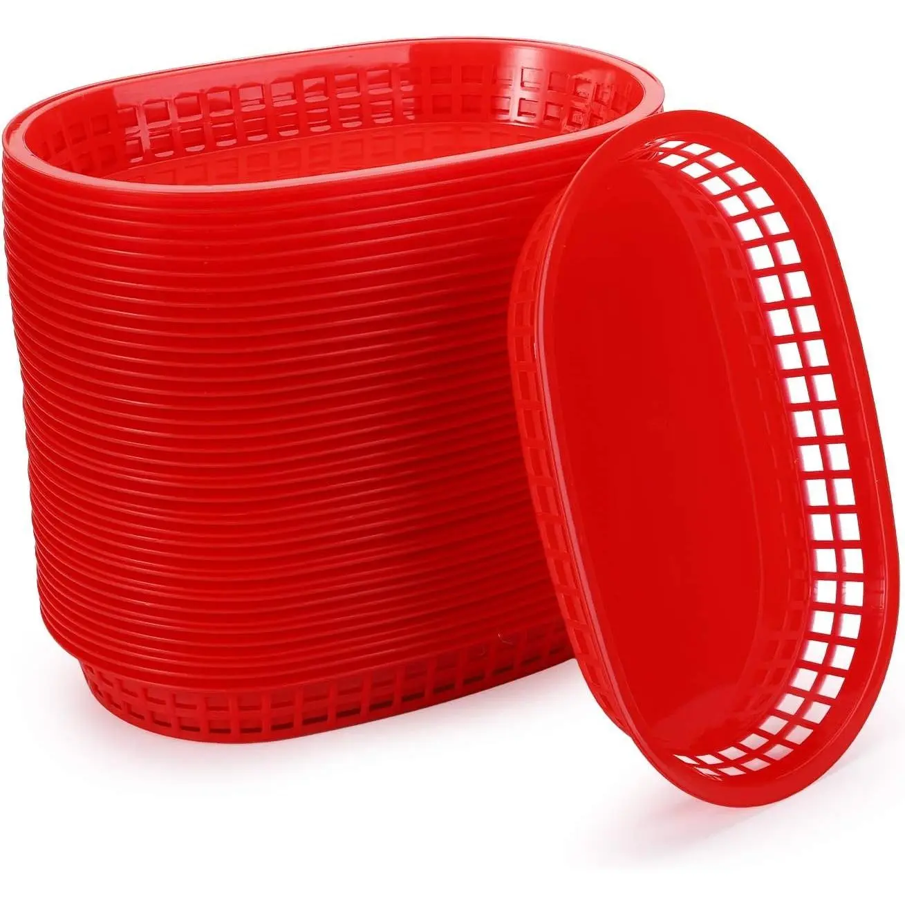 40 Pack Fast Food Baskets, 10.5 x 7 Inch Plastic Baskets, Food Service Tray for Hot Dogs, Burgers, Sandwiches, Fries, Barbecues, Picnics, Parties (red)