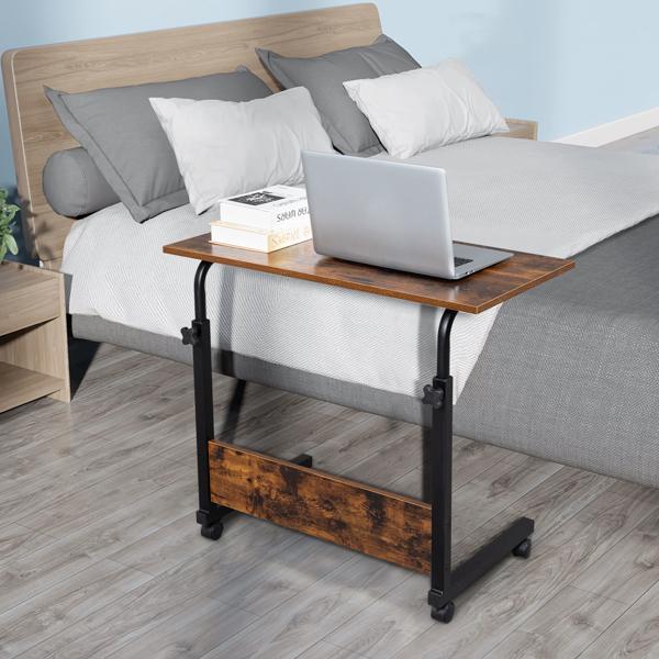 Space-Saving Rolling Side Table - Adjustable Height, 15MM Chipboard & Steel Frame, Retro Style for Living Room or Office