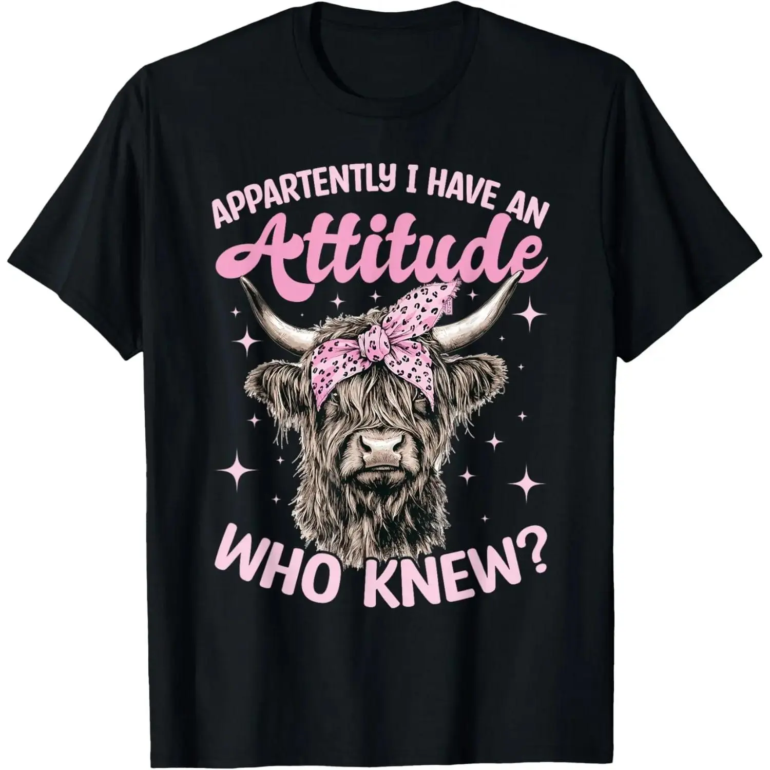 100% Cotton Unisex Scottish Highland Cow Apparently I Have An Attitude Who T-Shirt,graphic