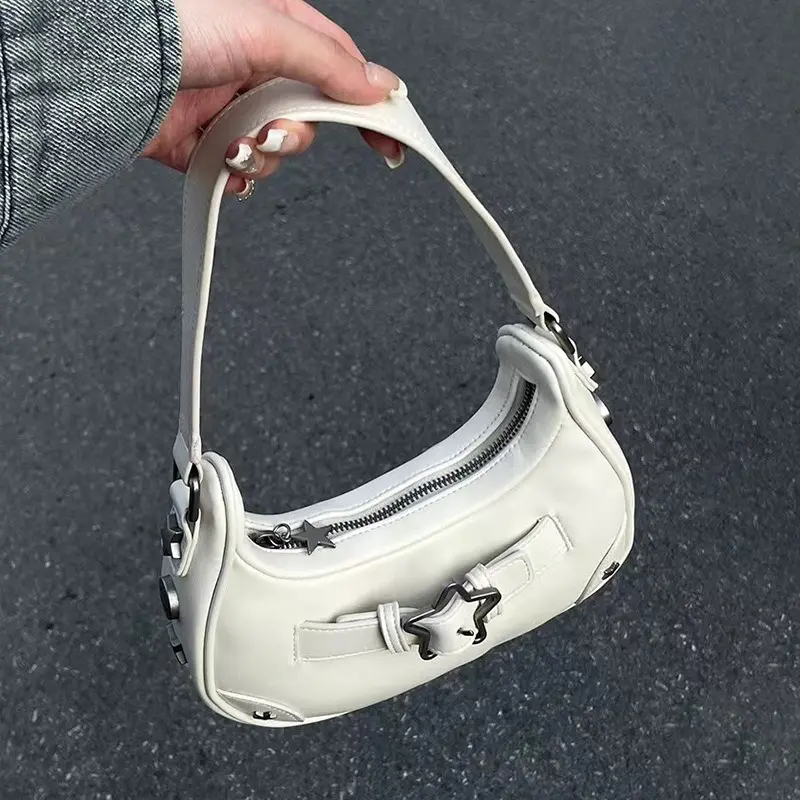Women's 2026 Athletic Casual Star Accent Mini Size Slouchy Purse Shoulder Bag - Smooth Fabric Underarm Hobo, Gym Outdoor Accessory with Star Hardware for Shopping, Sporty Chic, Cute Shoulder Bags, Underarm Strap, Slouchy Look