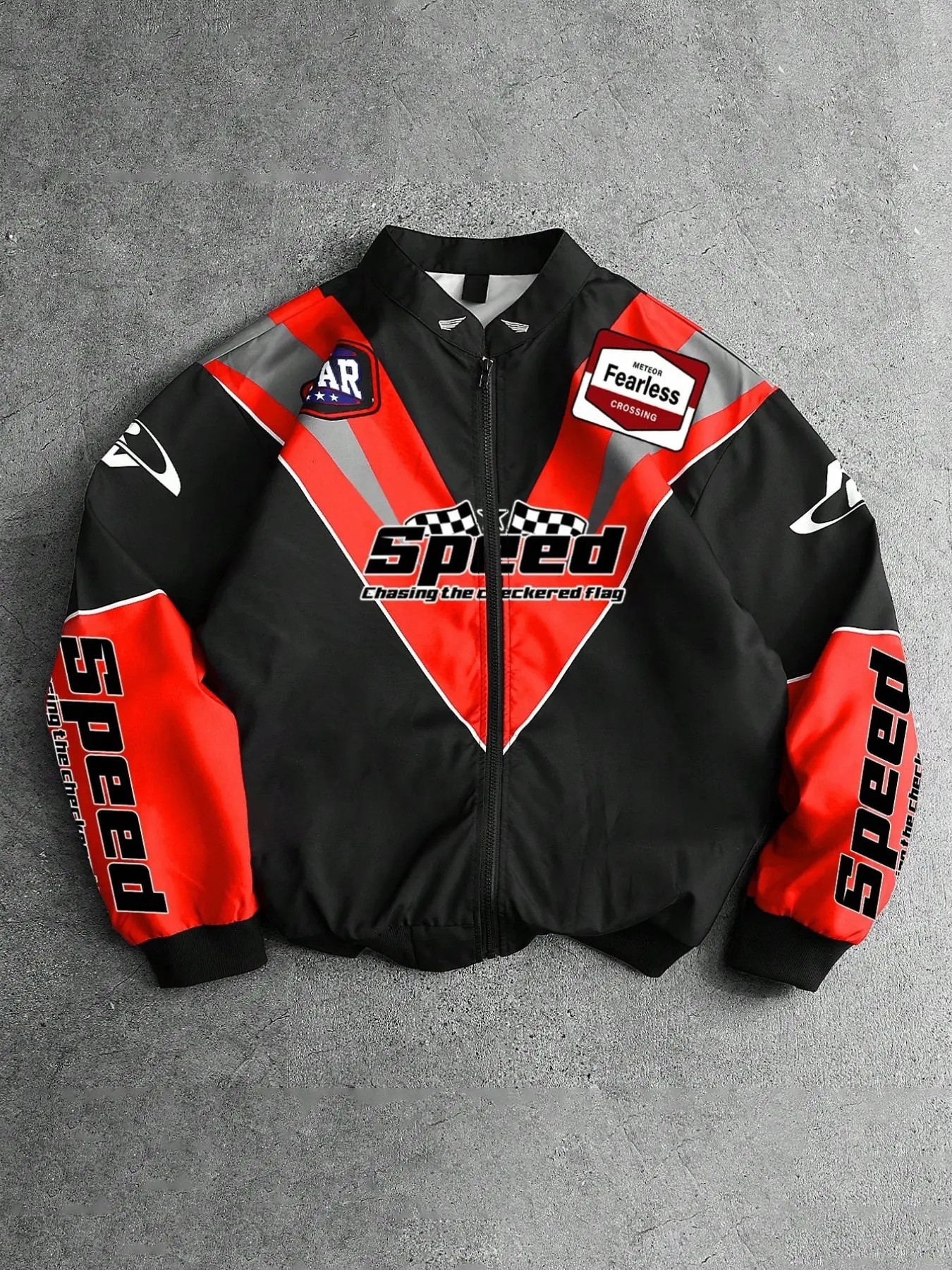 Men's Retro Racing Jacket, Patchwork Streetwear Coat, High-Street Speed Letter Motorcycle Style Baseball Jacket