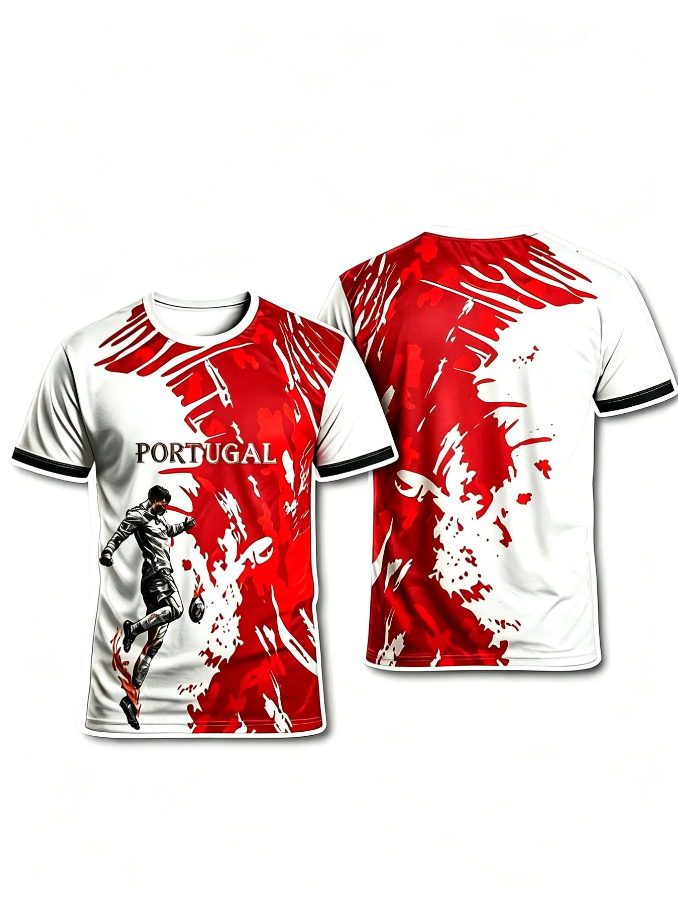 Portugal player ink-splashed red stripe printed breathable short-sleeved football jersey (front and back style) Sports Jersey