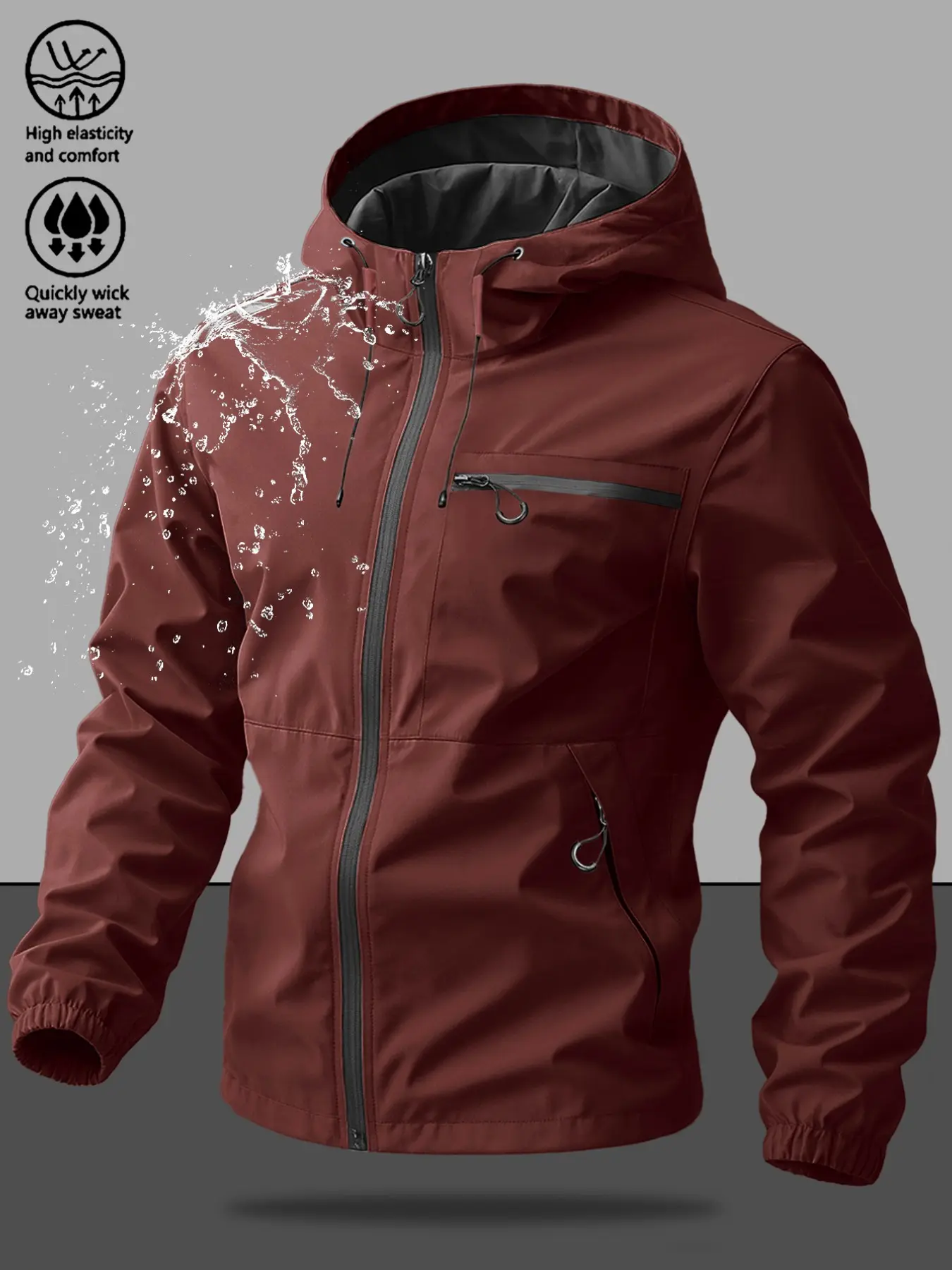 Men's Casual Hooded Chest Jacket, Long Sleeve, Plain Design with Large Pockets, Zipper Comfort Soft Shell Fabric, Outdoor Sporty Lightweight Coat