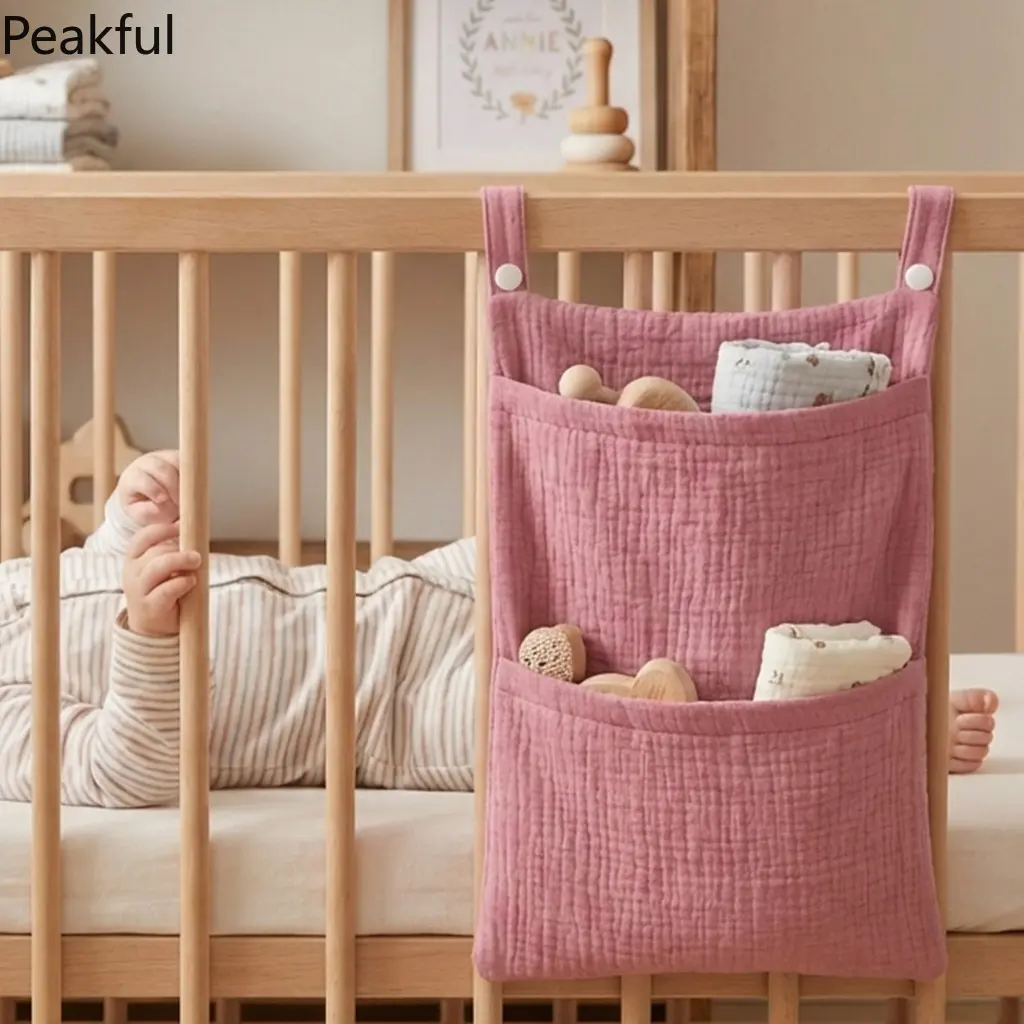 New Bedside Caddy Organizer, Soft Cotton Hanging Storage Bag with 2/3 Compartments, Perfect Nursery Diaper Stacker & Stroller Accessory, Great  Shower Gift Idea