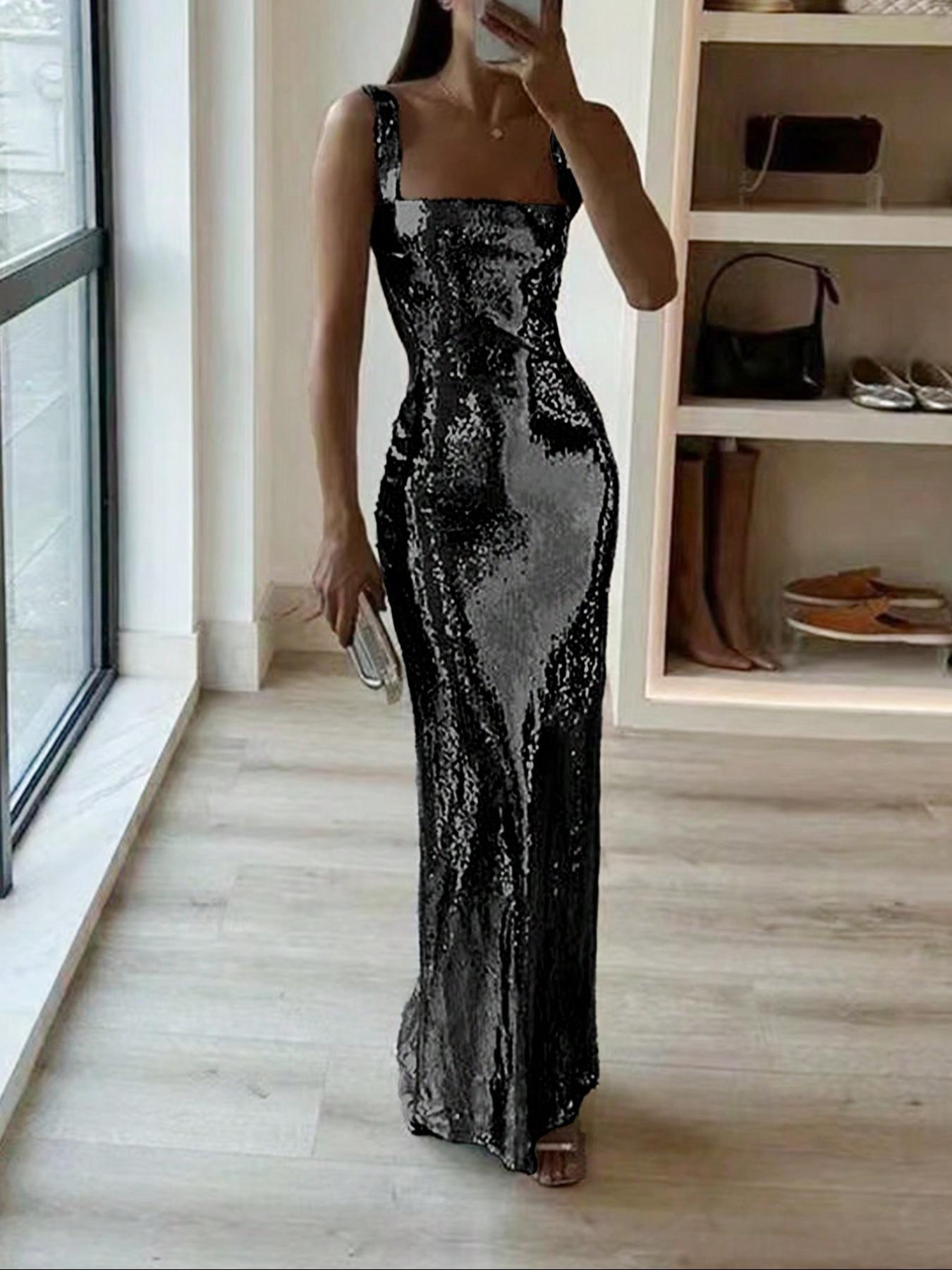 Women's Glitter Sequins Evening Dress, Elegant Sleeveless Evening Party Gown, Ladies Clothes for All Seasons, Formal Wear, Womenswear, Chic Elegant Fit, Chic Elegant Fitted