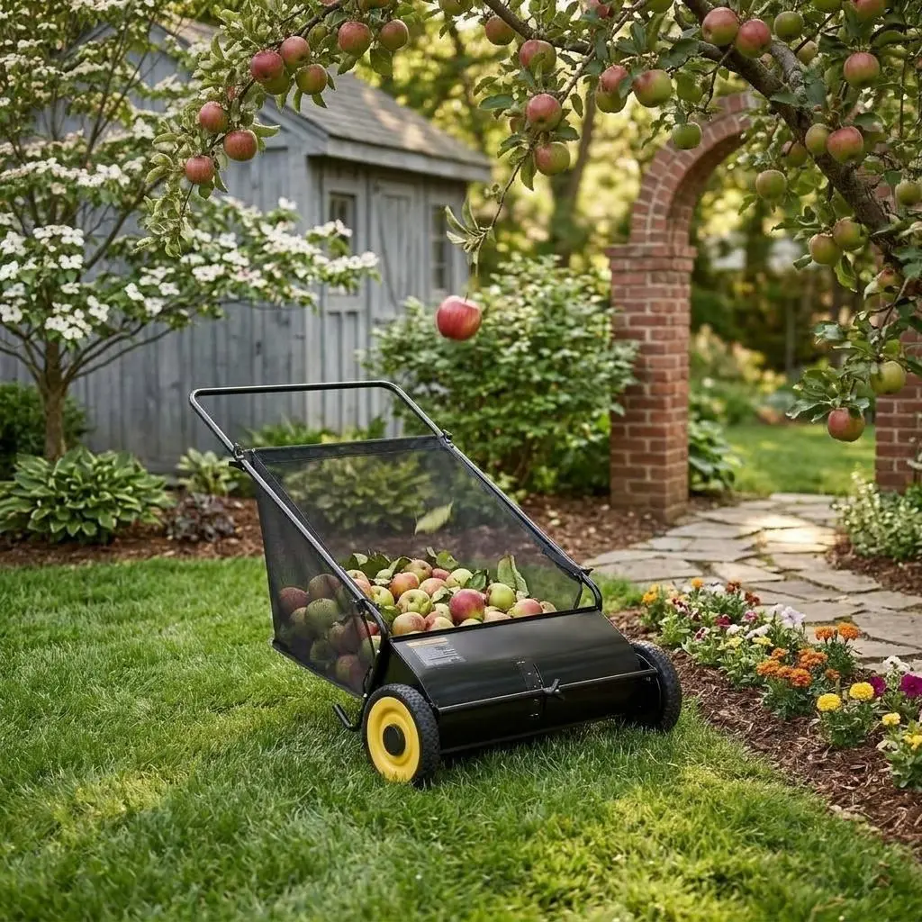 Heavy Duty Push Lawn Sweeper 21 Inch – 4-Brush Enhanced System – 3.5 Cu.Ft Large Push mower – Steel Frame – Efficient Leaf & Debris Collection – Ideal for Yard & Garden Cleanup