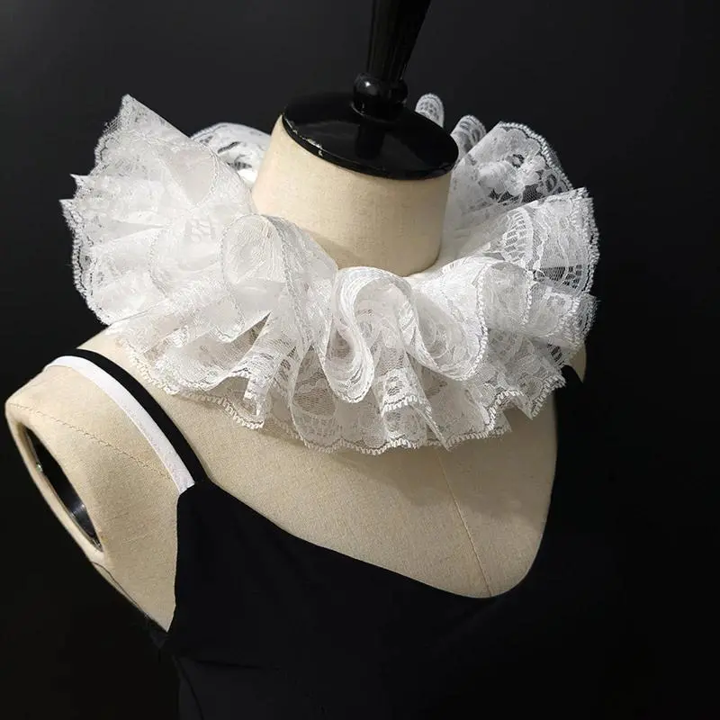 Elegant Ruffled Lace Fake Collar Layered Clown Neck Collar Tie Cosplay Costumes Accessories Sweet Detachable Collar Shawl Wrap