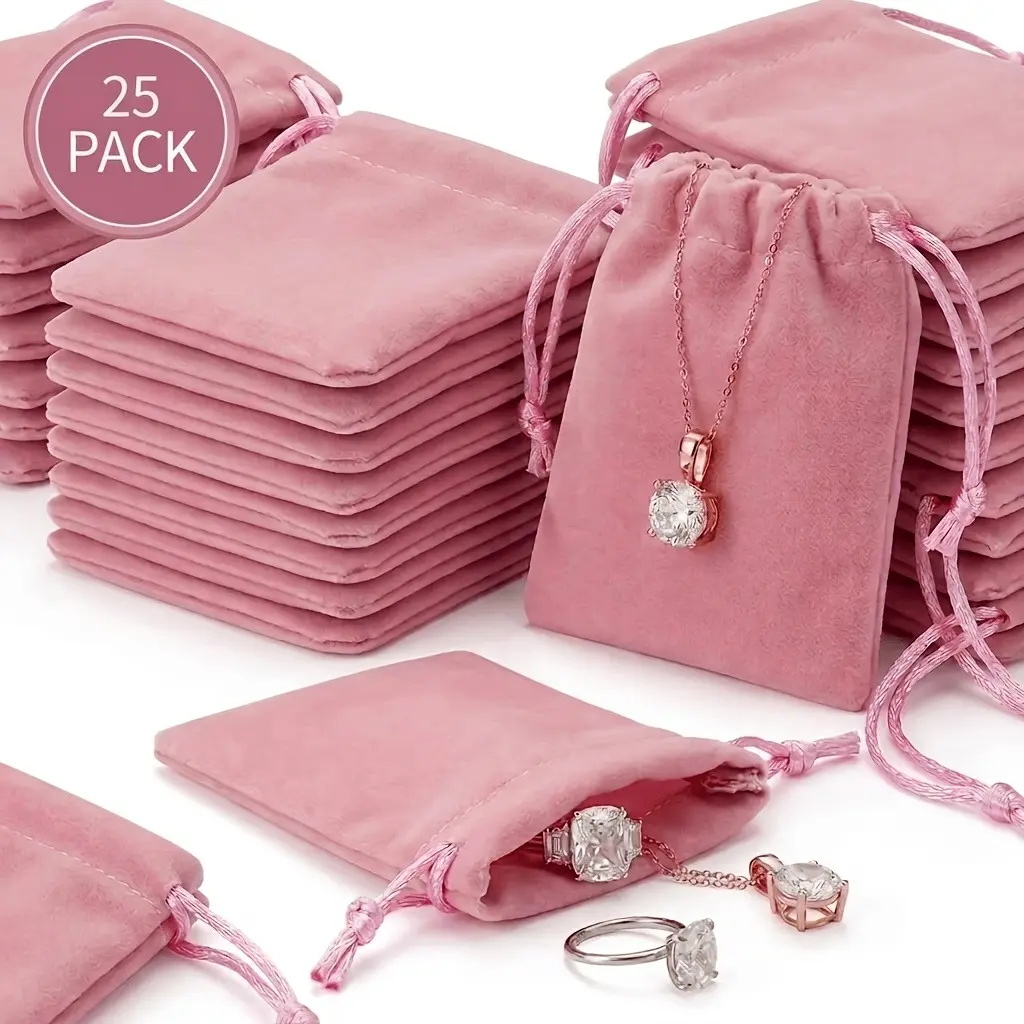 25 Pcs Velvet Jewelry Storage Bags Set, Small Drawstring Gift Bags, 14 Colors Mini Jewelry Bags, Ideal for Rings, Necklaces, Bracelets, Wedding Gifts