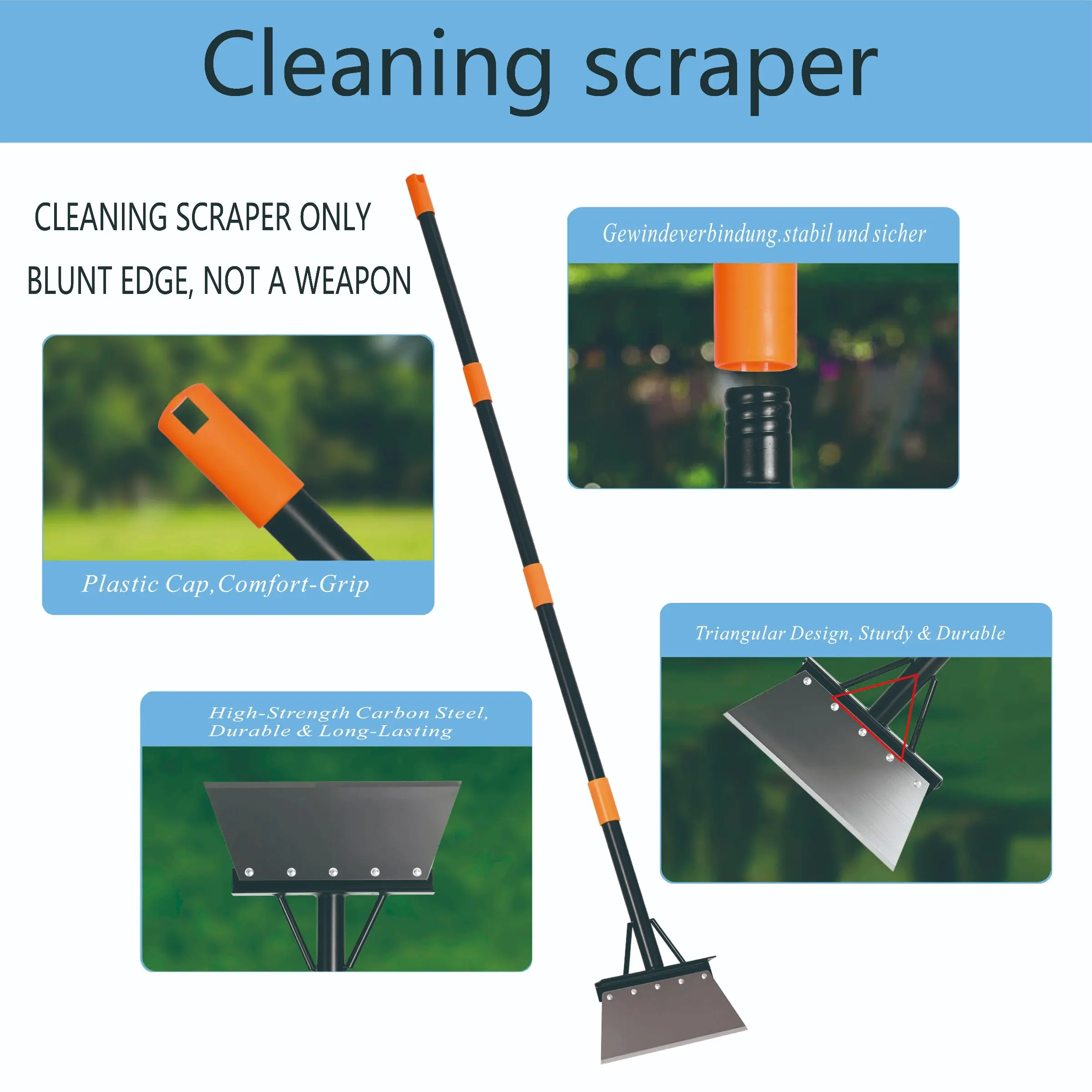 Long Handle Floor Cleaning Scraper, Dull Flat Blade for Removing Moss, Wall Dust, Ice, Home Renovation Tools
