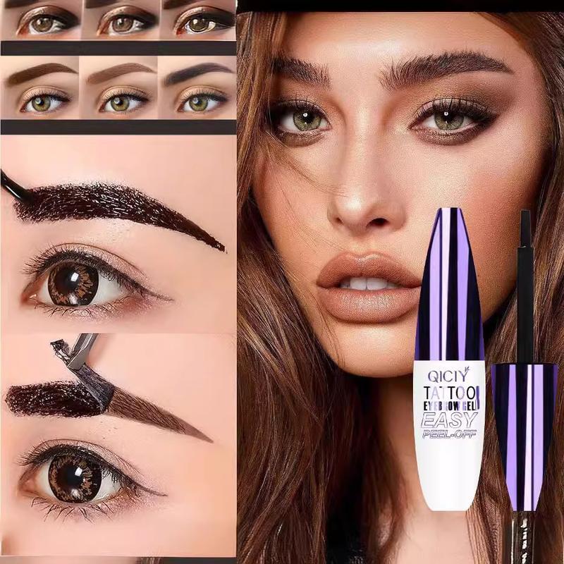 Easy Peel-Off Eyebrow Gel - Waterproof & Sweatproof, Long-Lasting Black or Brown Tattoo Tint, Film Forming, Medium Coverage for All Skin Types, 10g Makeup Cosmetic